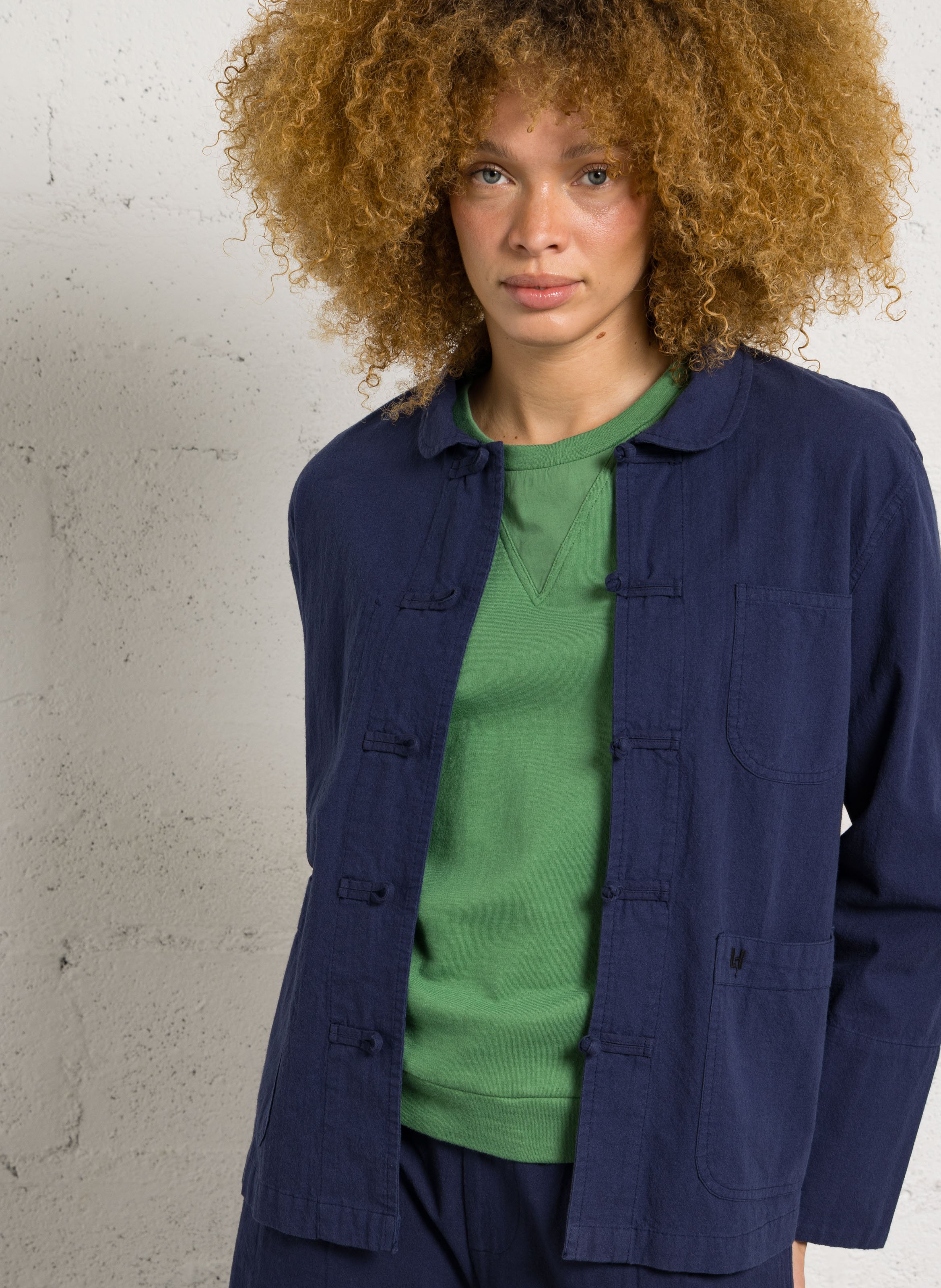 Veste droite col classique en coton bio LEON & HARPER Bleu