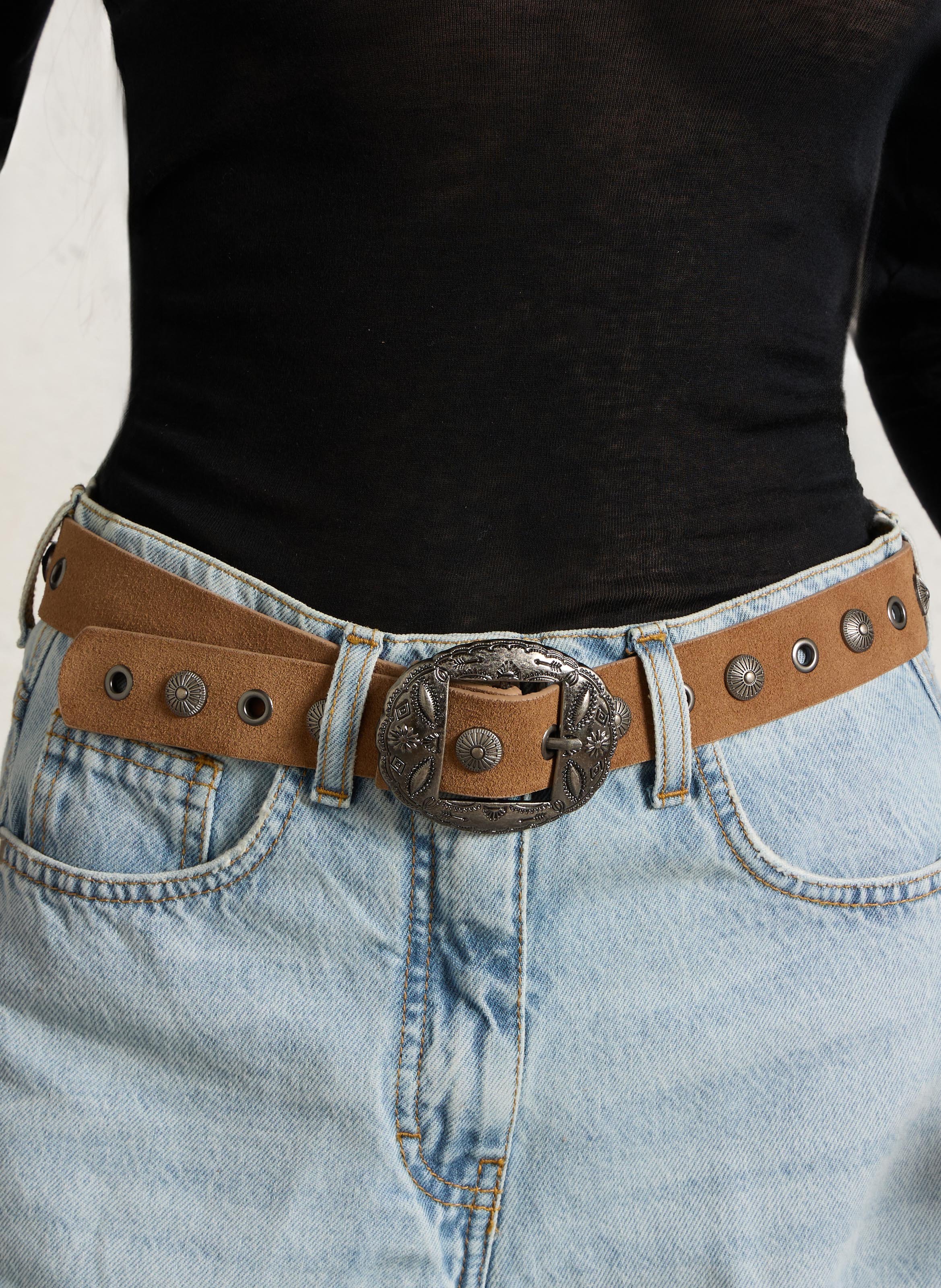 Suede belt with buckle LE TEMPS DES CERISES Brown