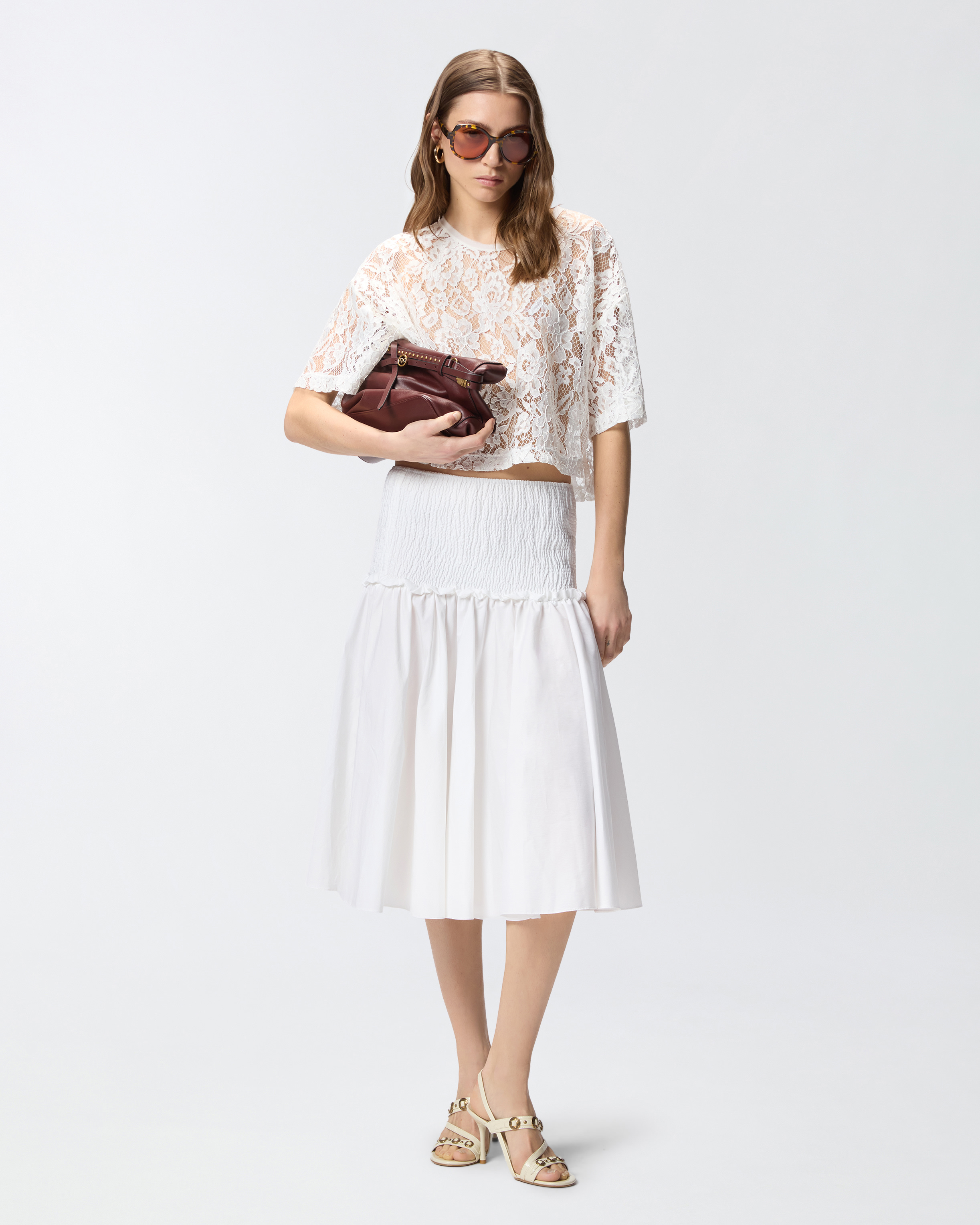 Jupe midi à bande élastiquée PINKO Blanc