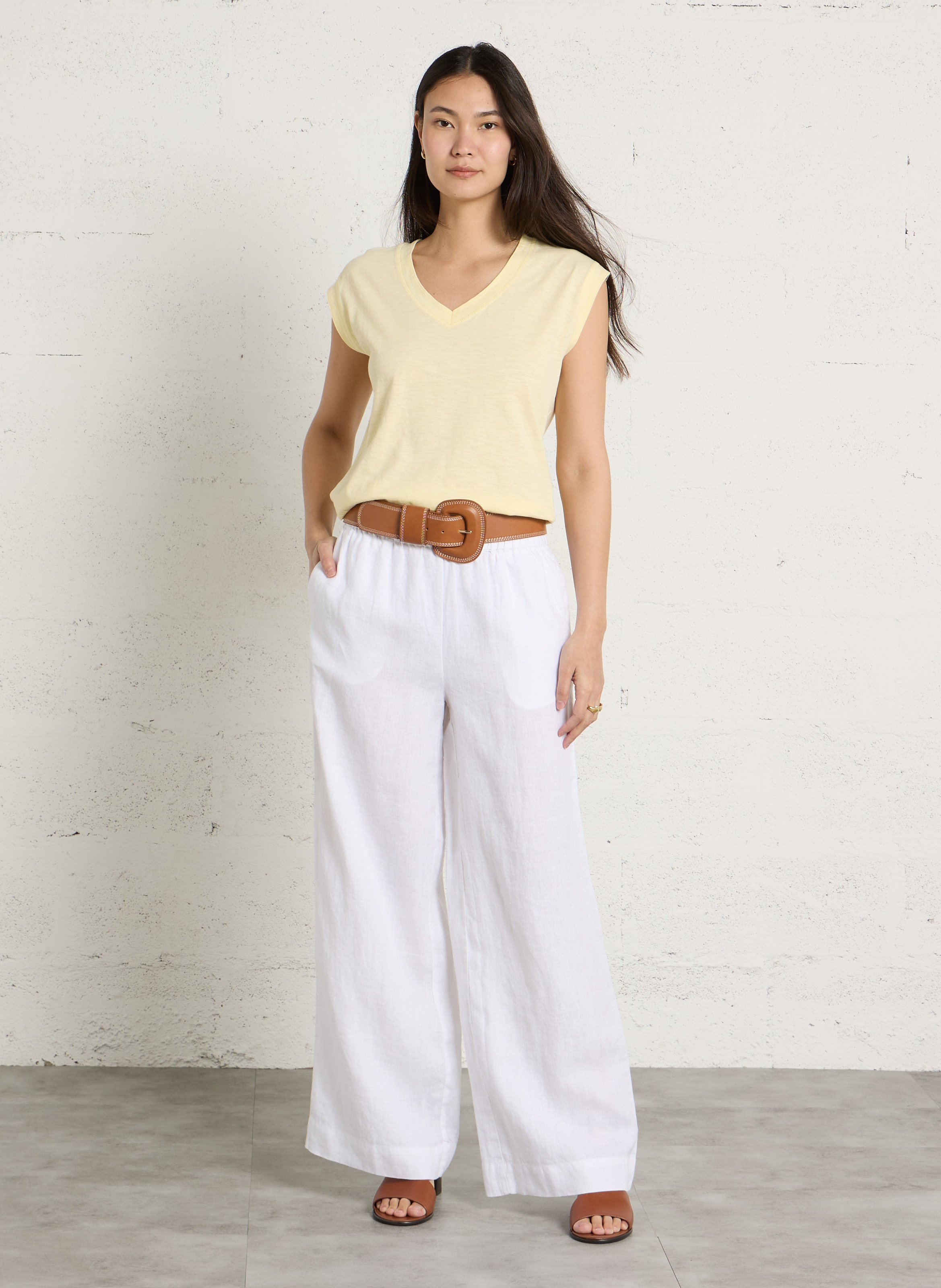 Tee-shirt col V en coton MAISON 123 Jaune