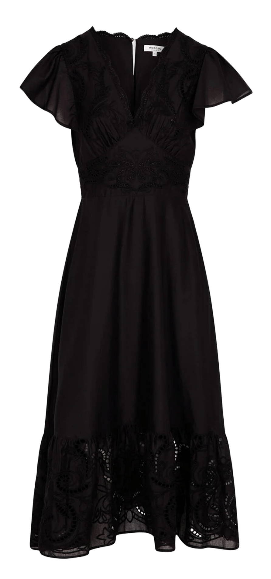 Flared long dress with embroideries MORGAN Black