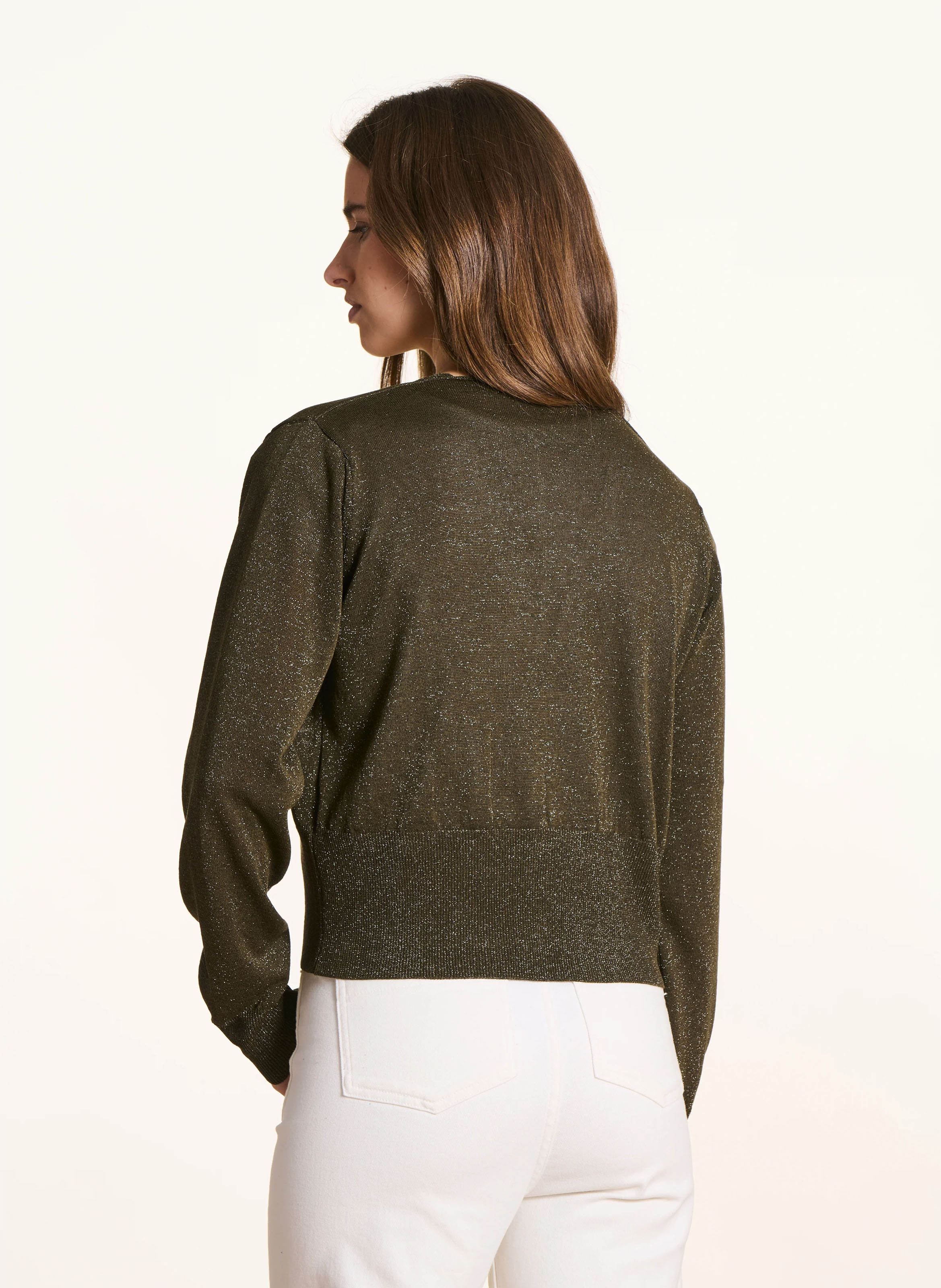 Straight V-neck vest in metallic knit LA FEE MARABOUTEE Green