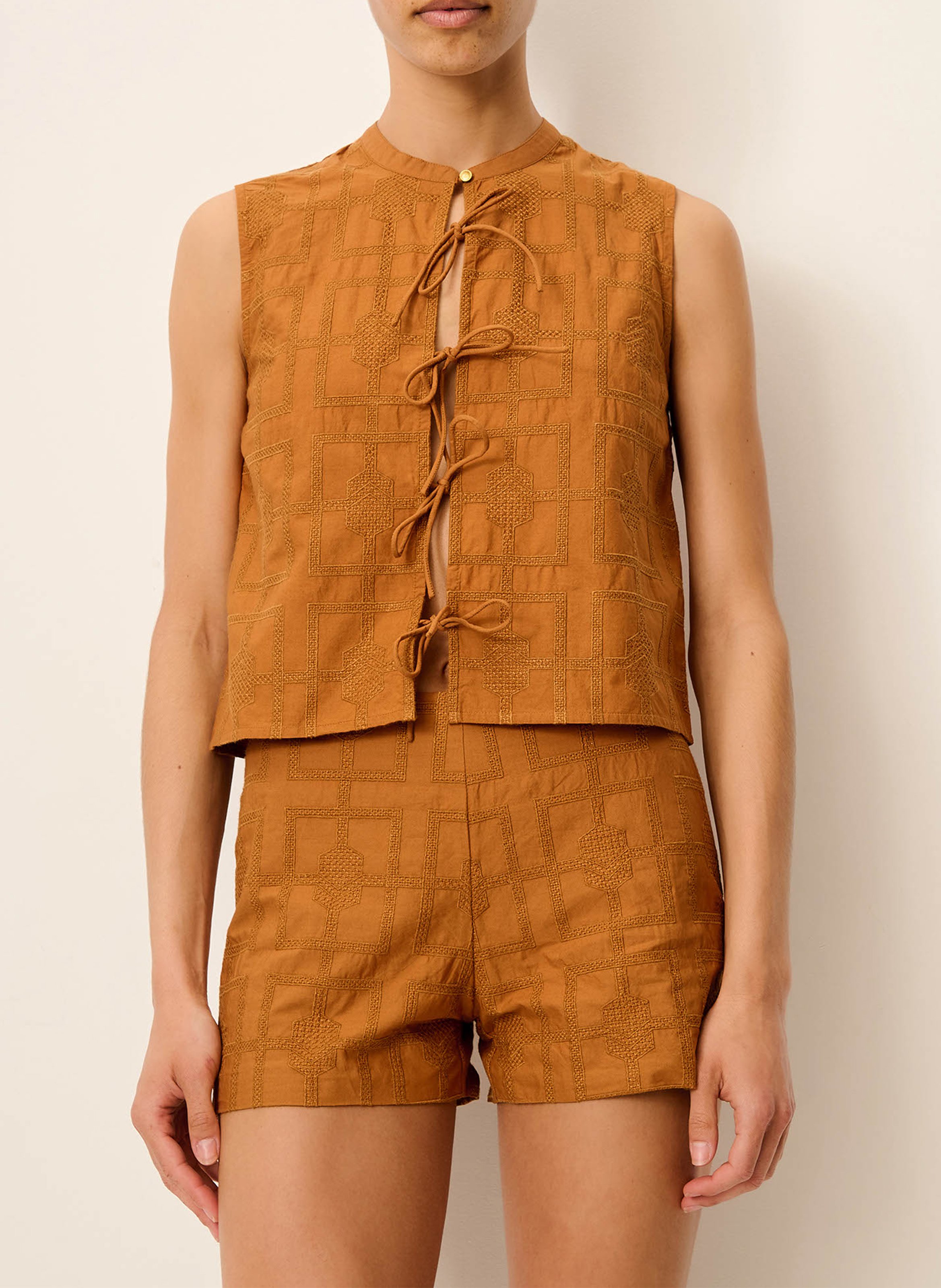 Top sans manches à motif résille SESSUN Marron
