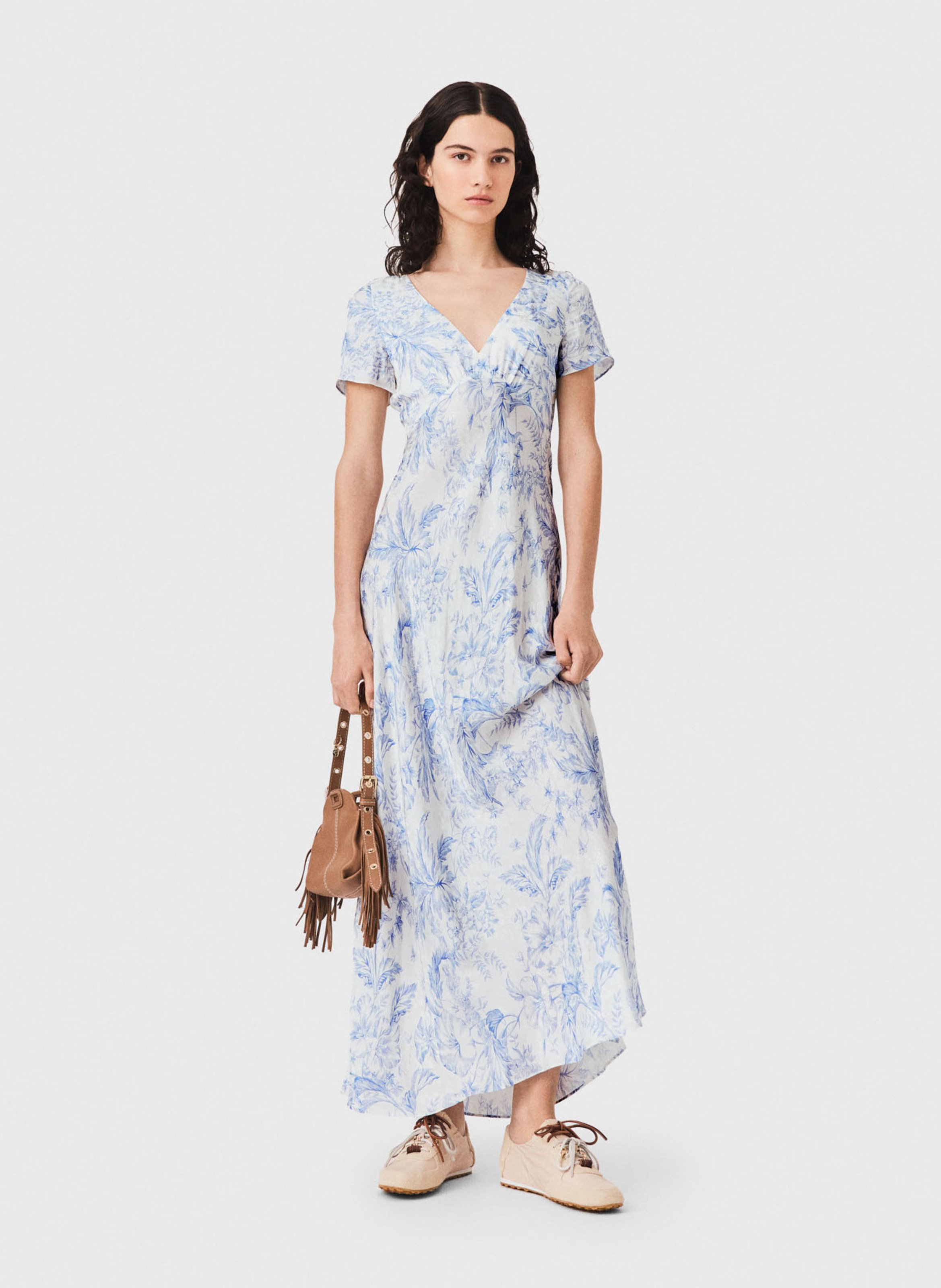 Robe longue col V imprimée MAJE Bleu
