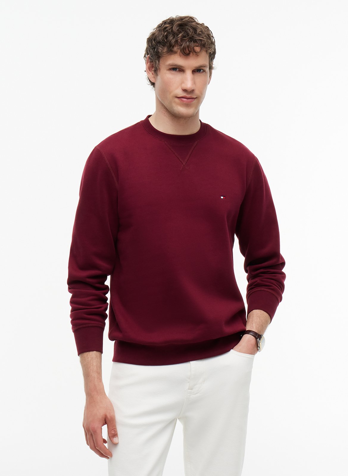 Sweat droit col rond en coton mélangé TOMMY HILFIGER