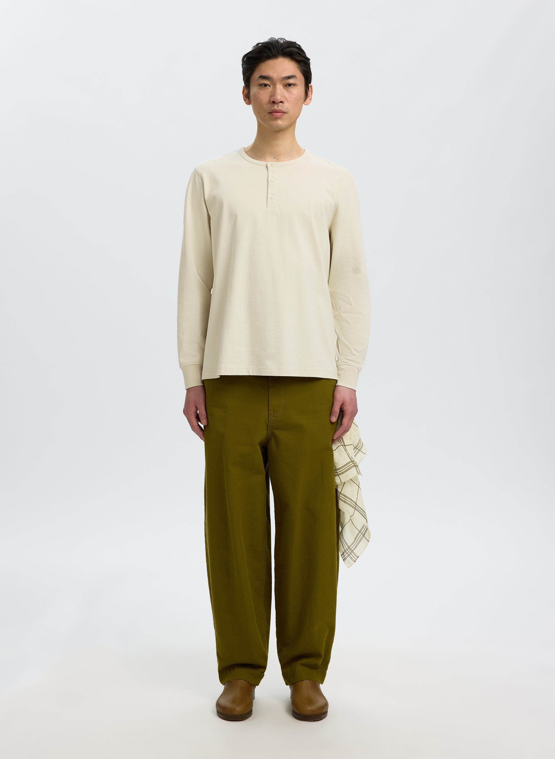 Tee-shirt col rond boutonné uni SELECTED Beige