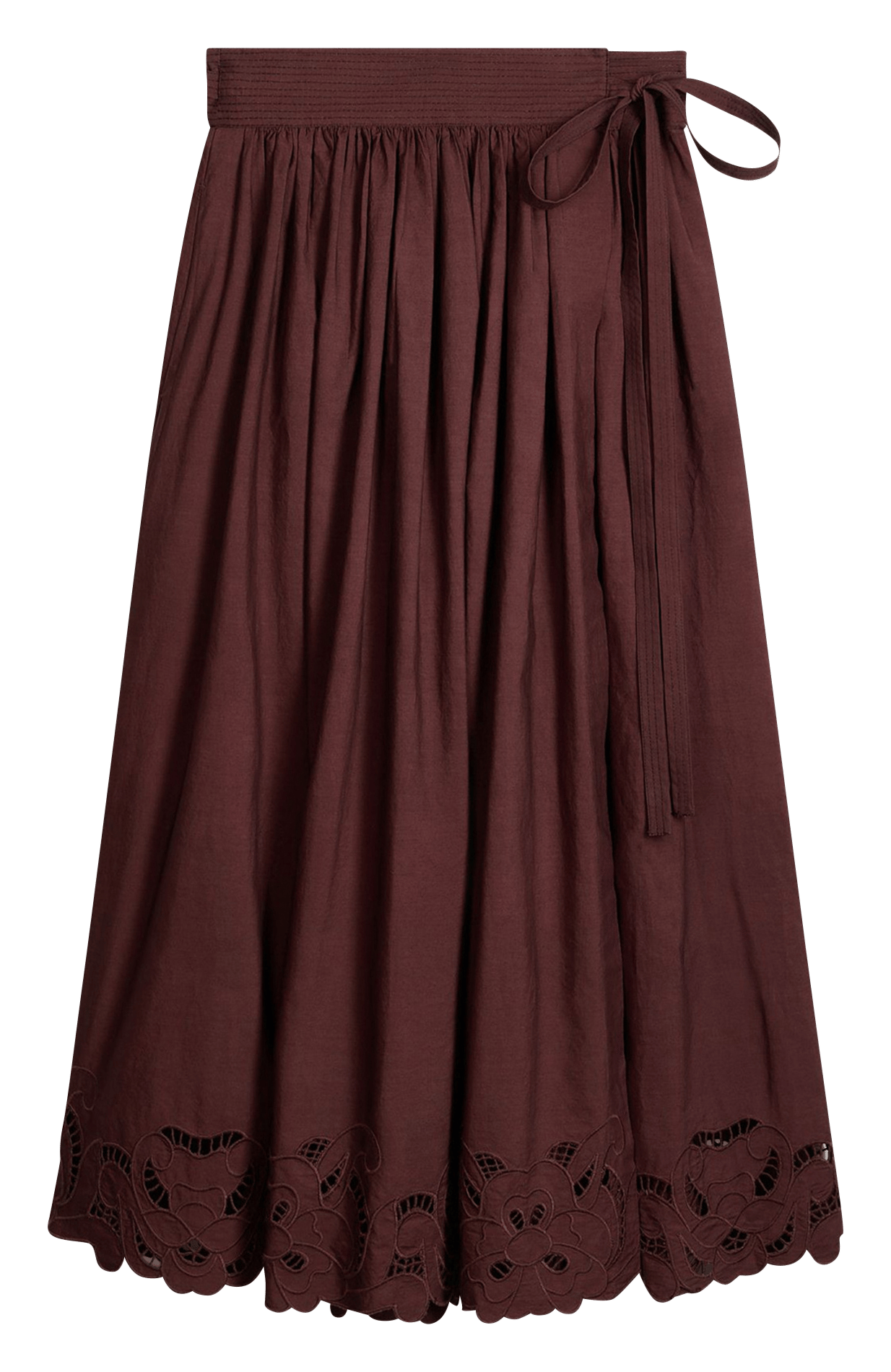 Long embroidered cotton wrap skirt VANESSA BRUNO Brown