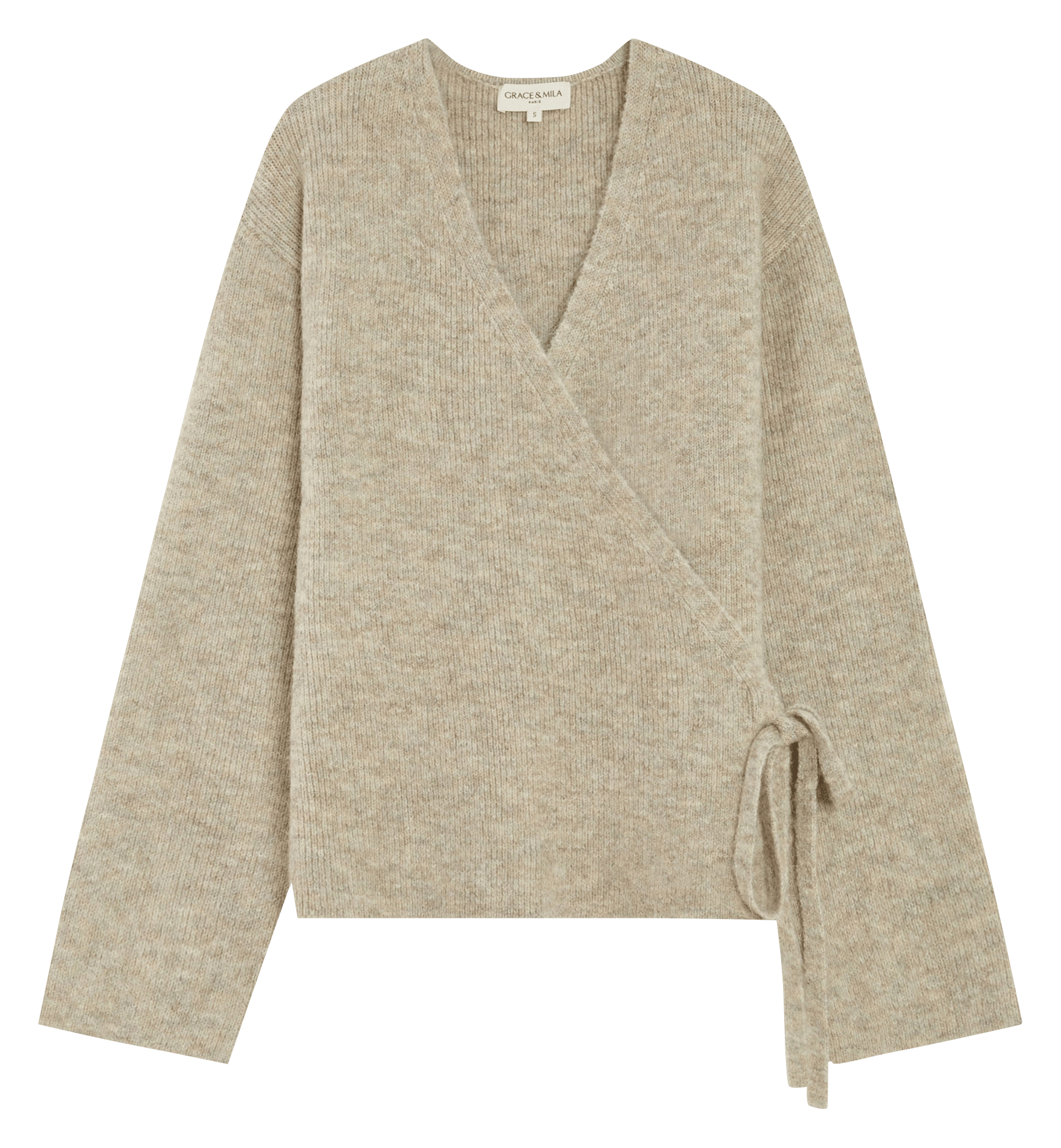 Cardigan cache-cœur à manches longues GRACE ET MILA Beige