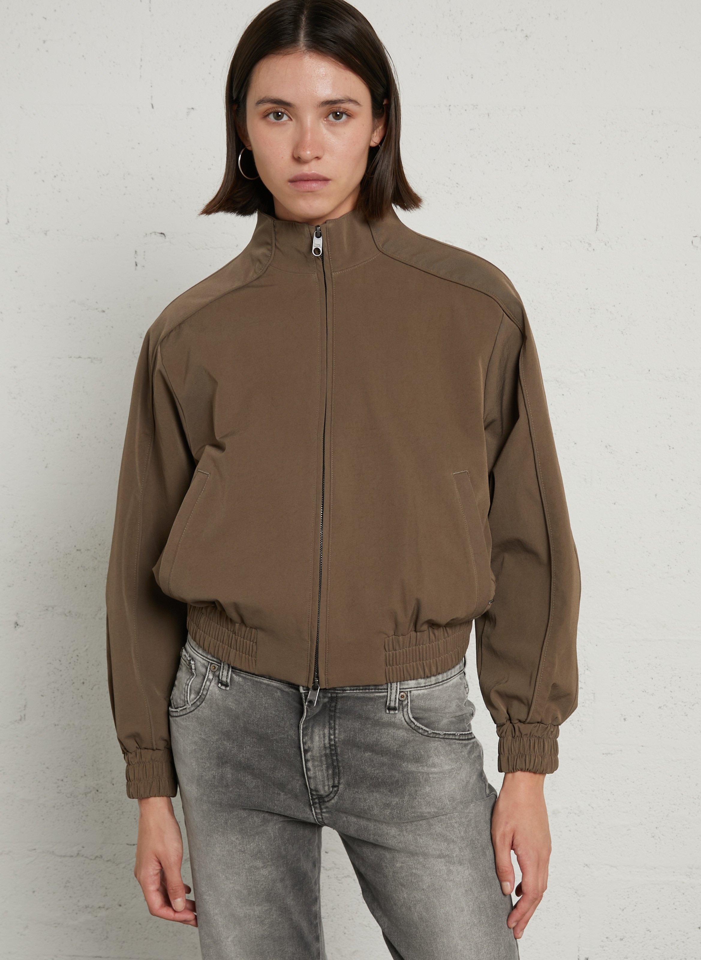 Oversized high collar jacket RAINS Brown