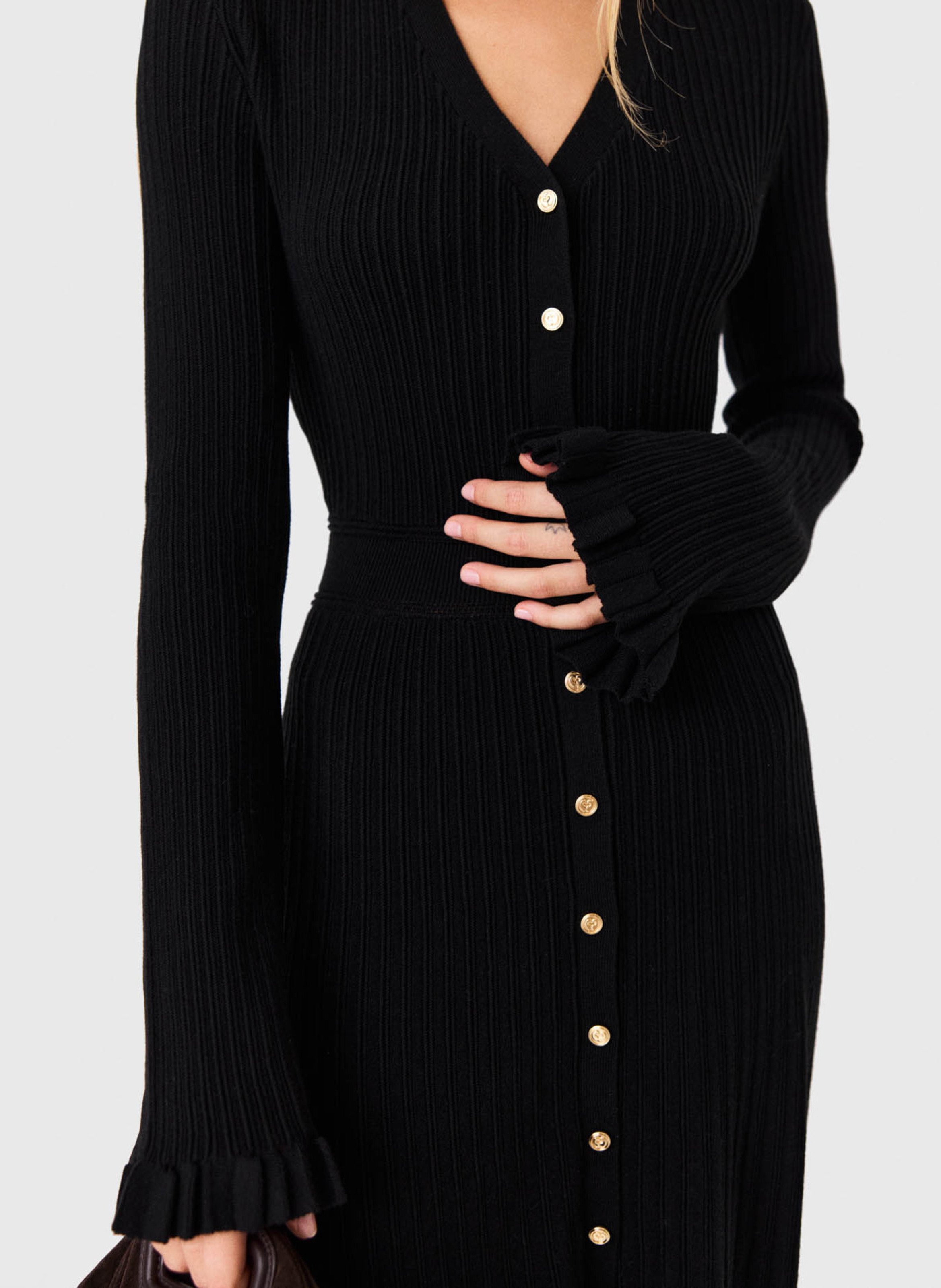 Flared Ribbed Maxi Dress MAJE Black