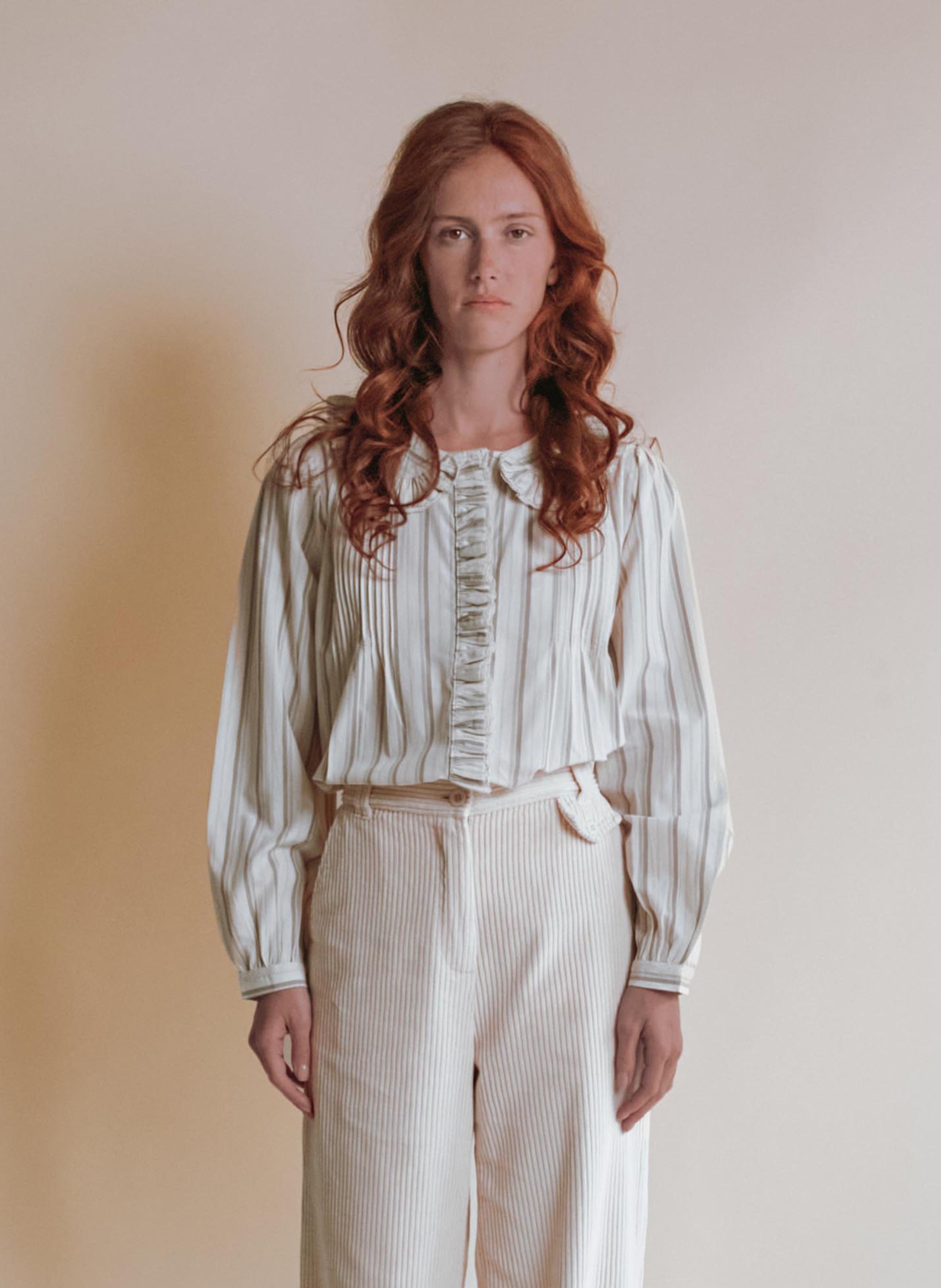 Baumwollbluse mit Rundhalskragen EMILE ET IDA Beige