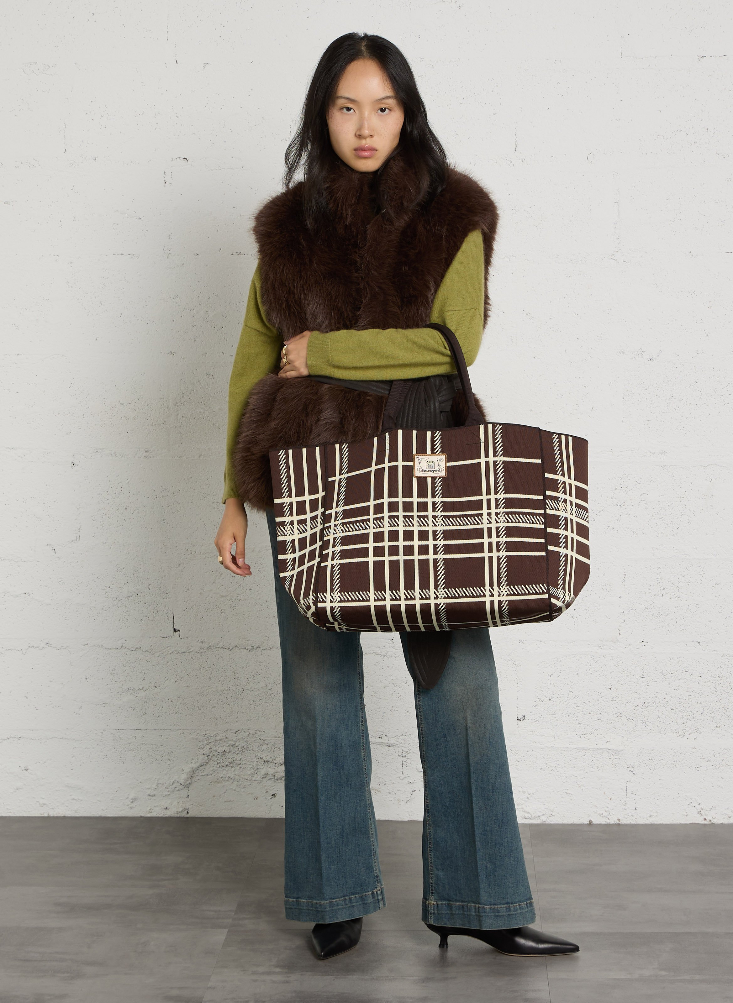 Shopper tas met ruitjes BECKSONDERGAARD Bruin