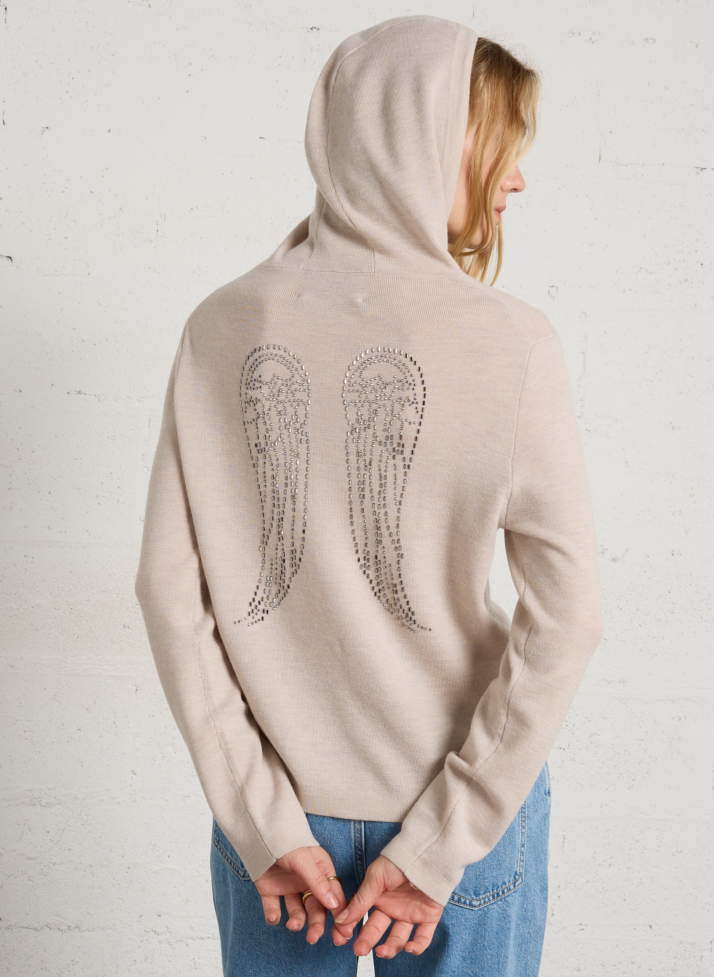 Pull fin boutonné à capuche en laine BERENICE