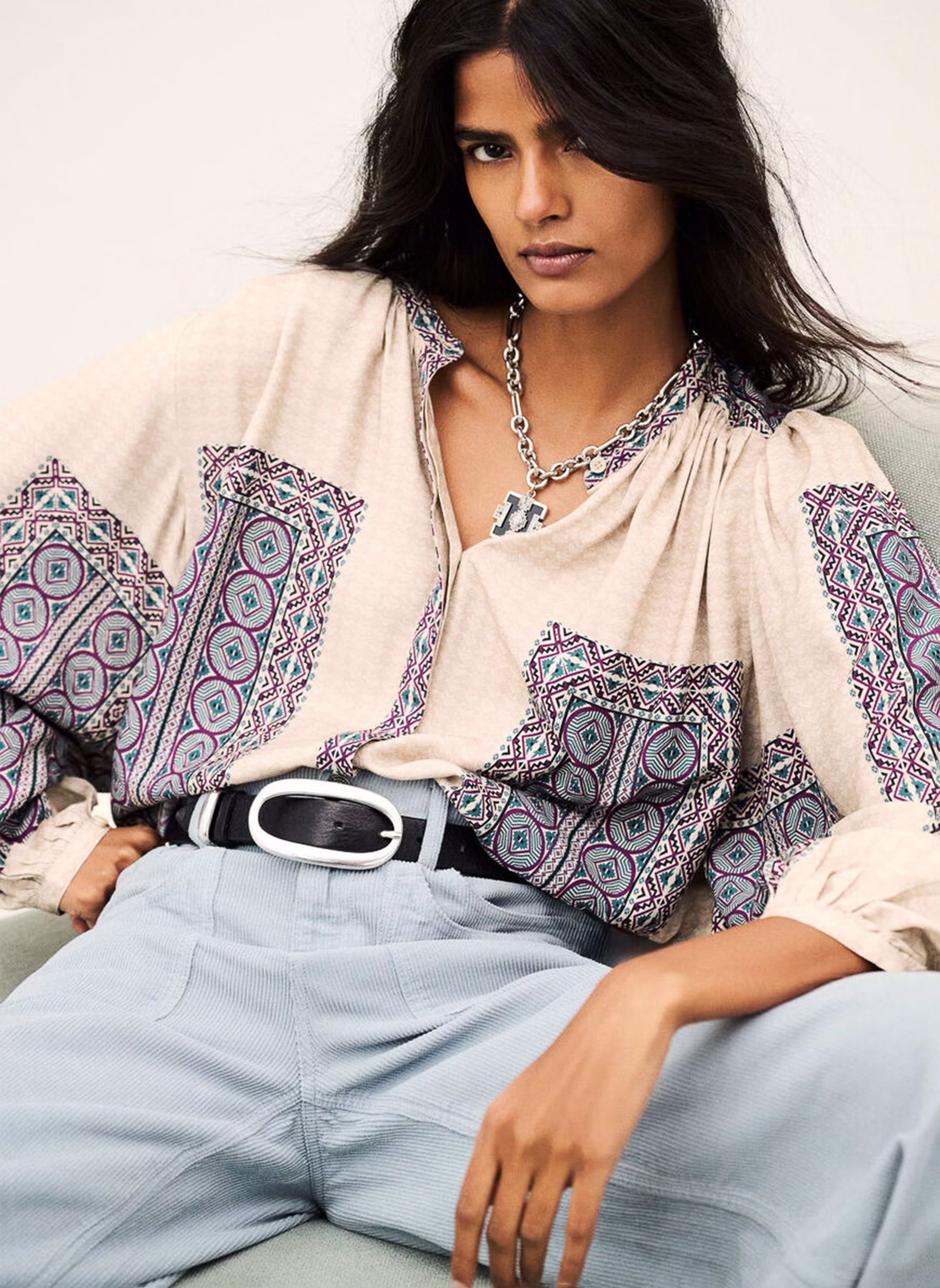 Weit geschnittene bedruckte Bluse mit Rundhalsausschnitt. | Beige BA&SH Damen