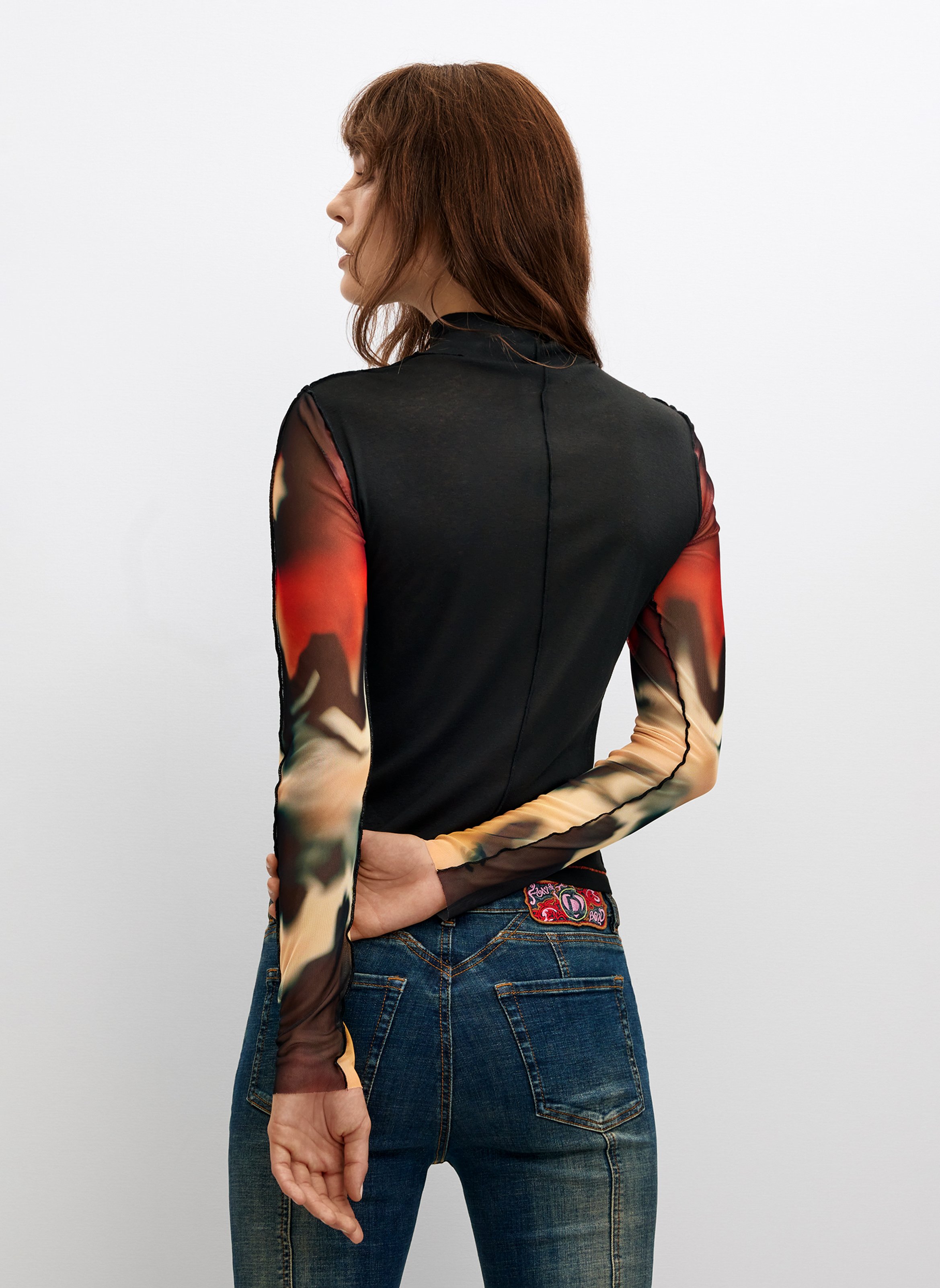 T-shirt with printed sleeves DESIGUAL Black