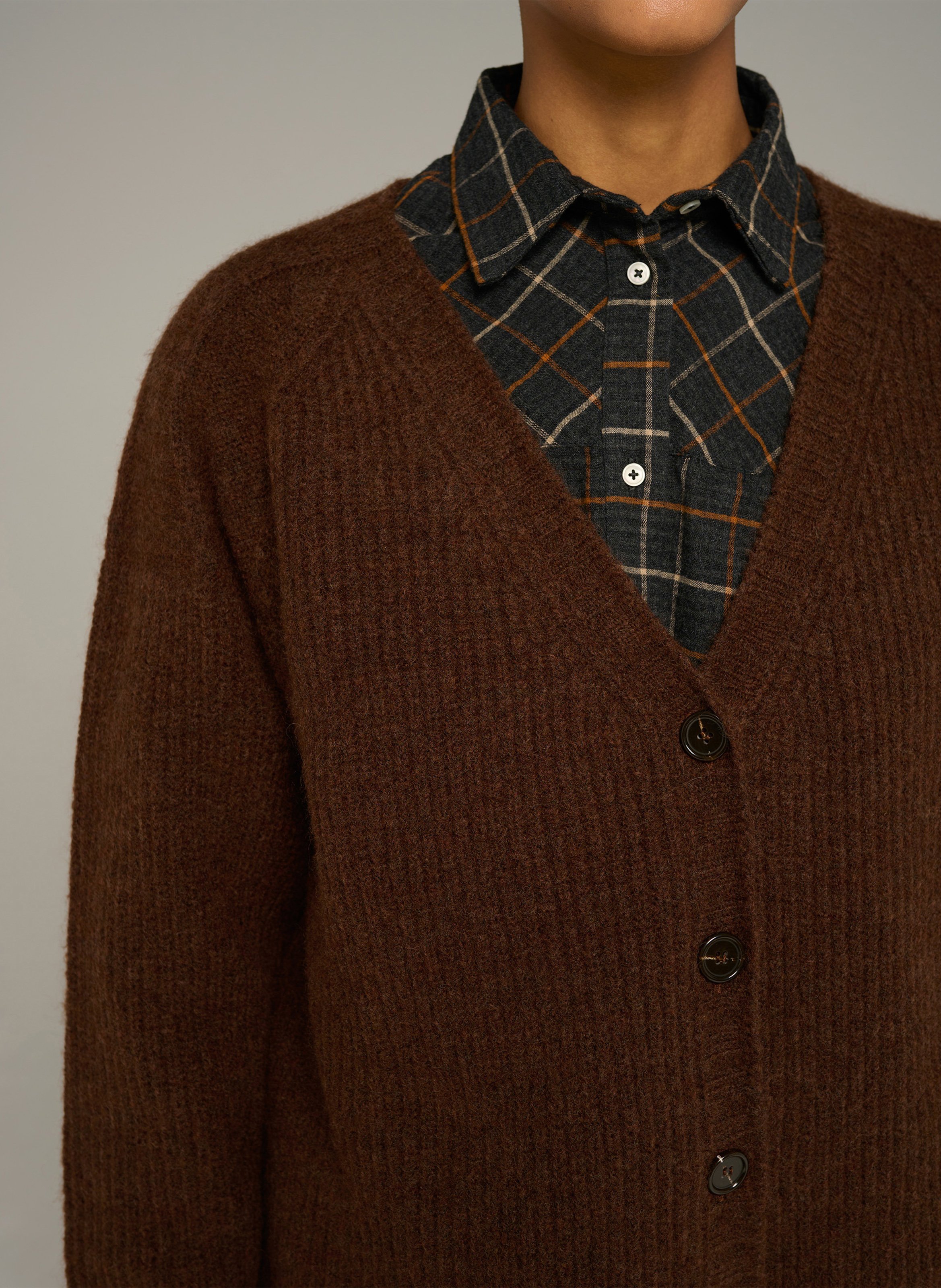 Wool-blend V-neck cardigan COTELAC ACOTE Brown