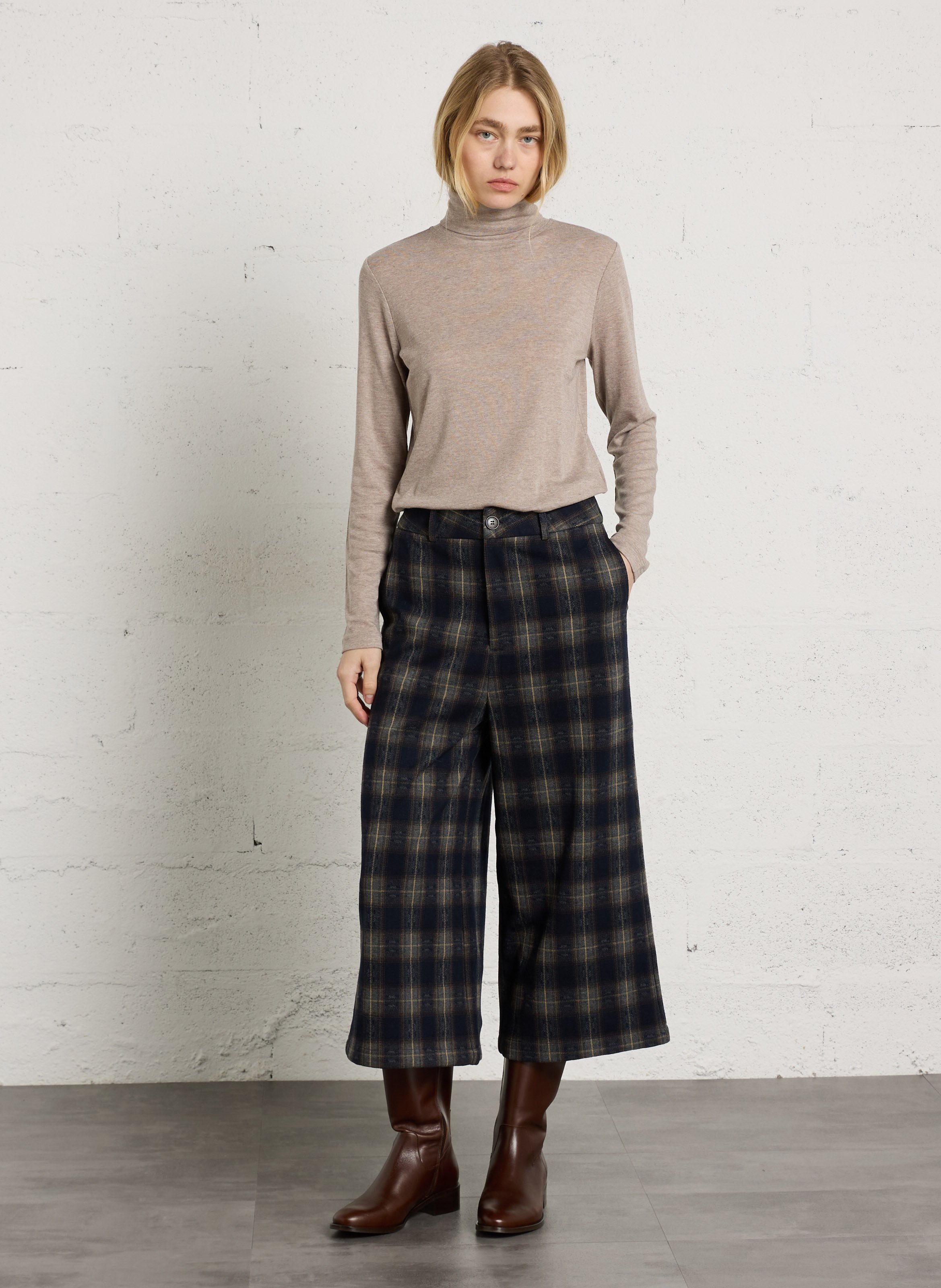 Wide check cropped pants SEE U SOON Blue