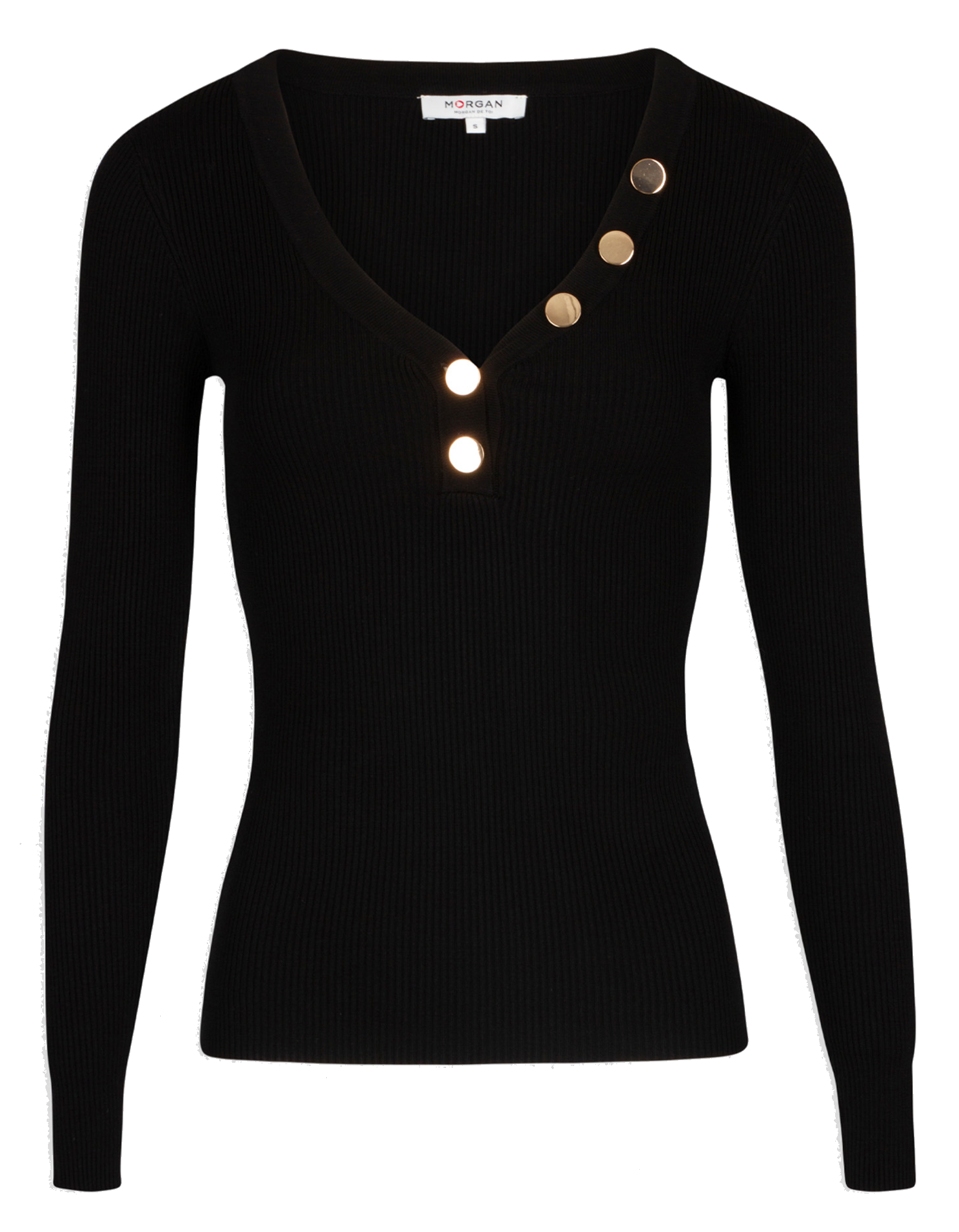 Pull col V boutonné en maille côtelée MORGAN Noir