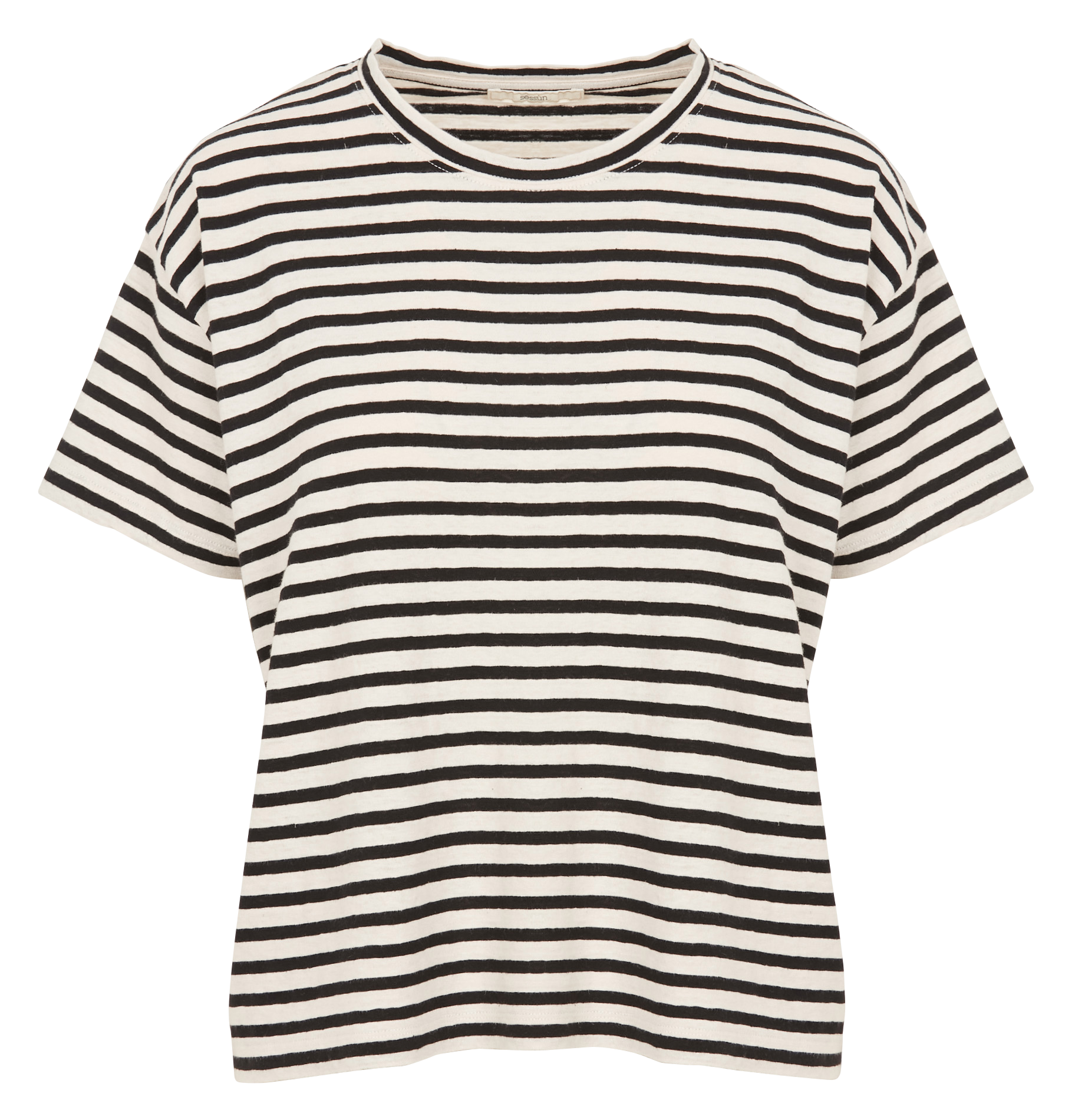 Loose-fit round-neck striped cotton-blend T-shirt SESSUN White