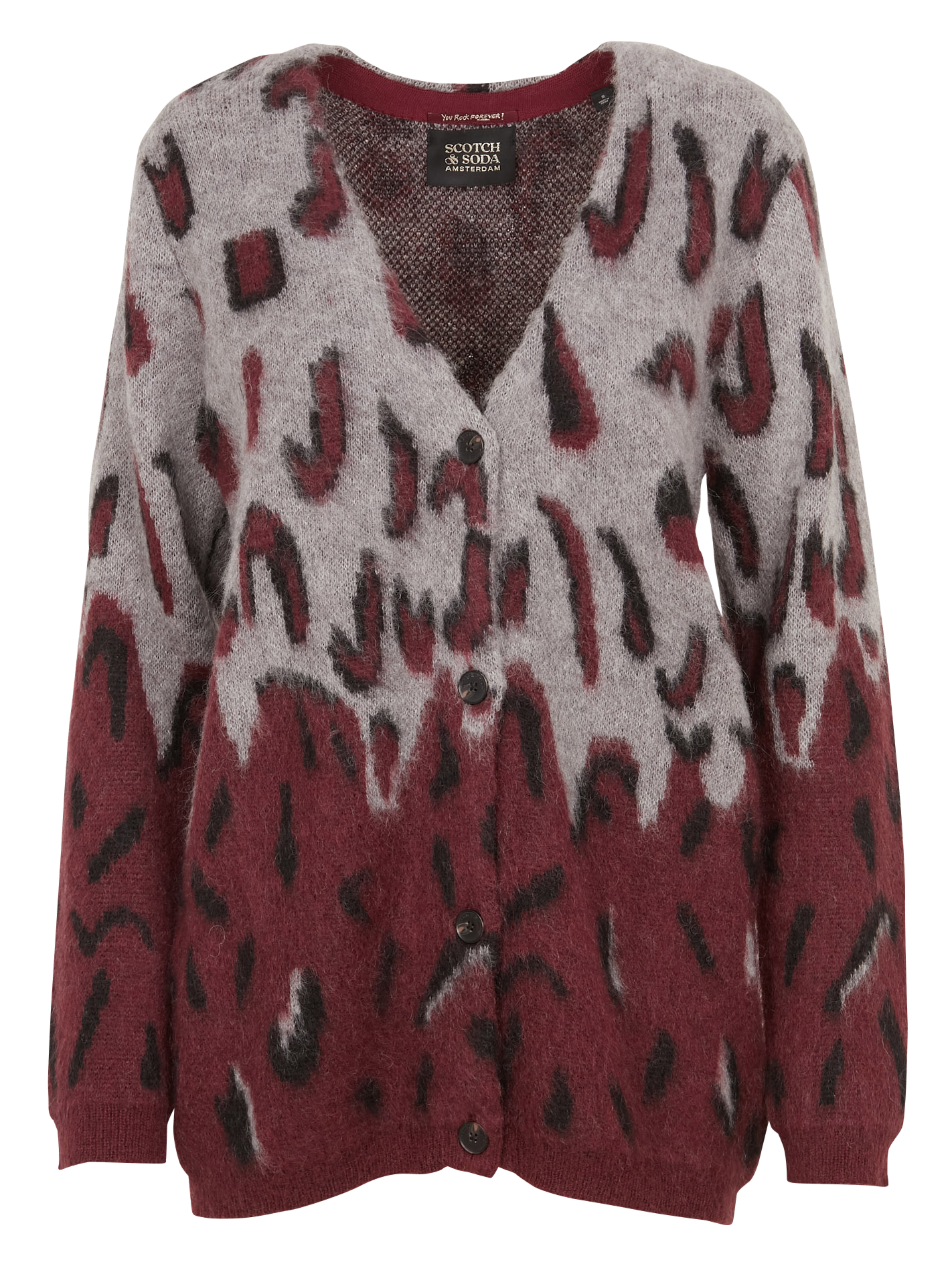 Gerade geschnittene Strickjacke mit V-Ausschnitt und Print SCOTCH AND SODA Rot