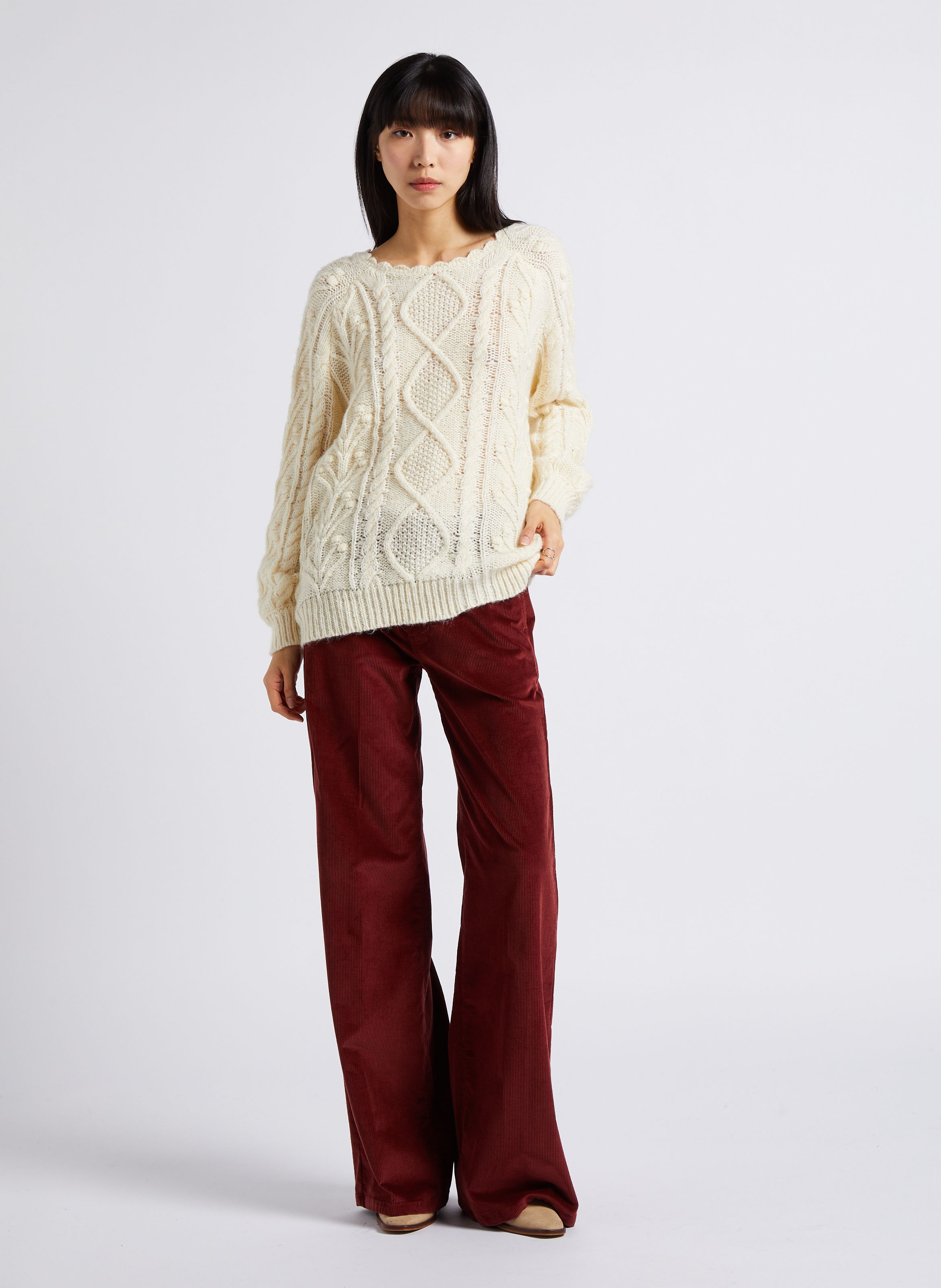 Pull col rond  tricot LOUISE MISHA Beige