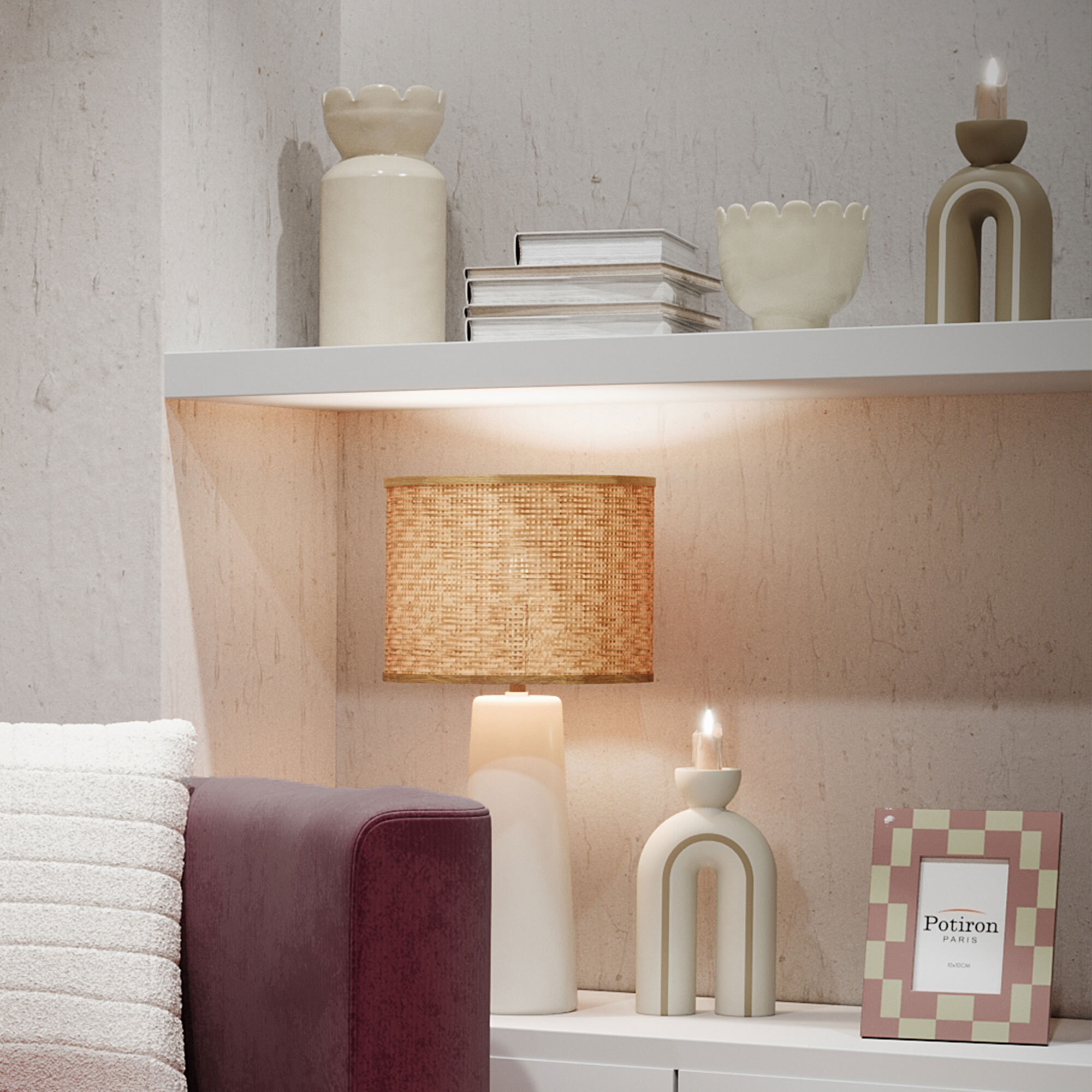 Set of 2 modern art ceramic candle holders POTIRON PARIS Beige