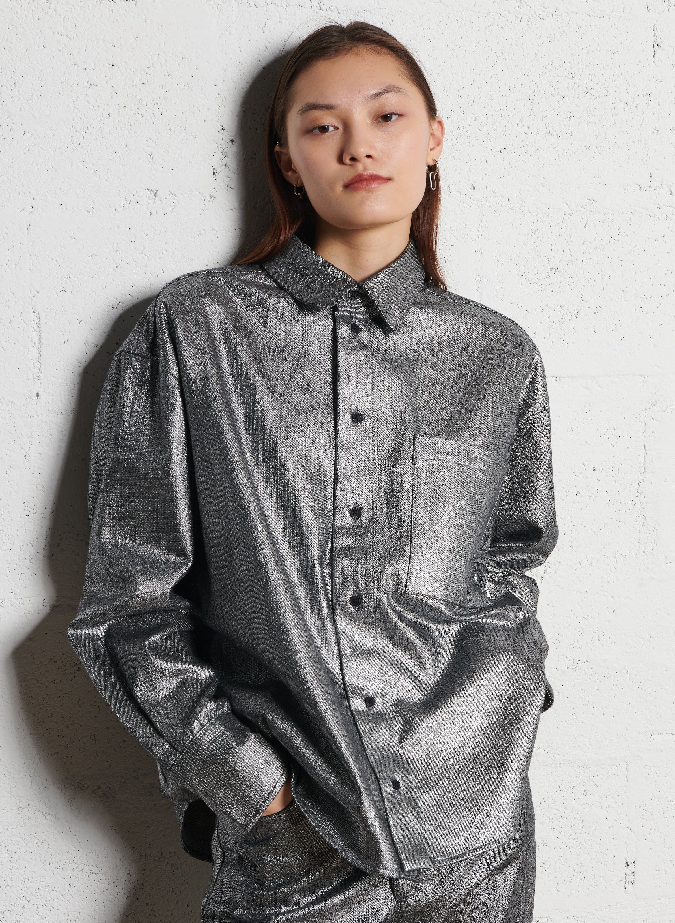 Wijdvallende glinsterende blouse COLLECTORS CLUB Zilver