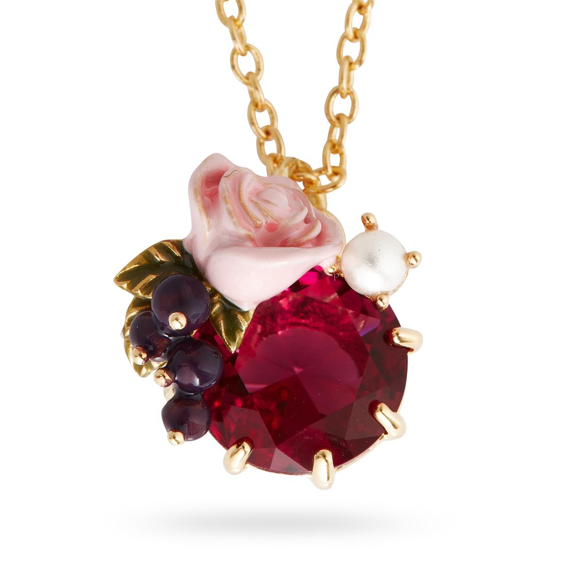Blackcurrant and rose pendant necklace LES NEREIDES Pink