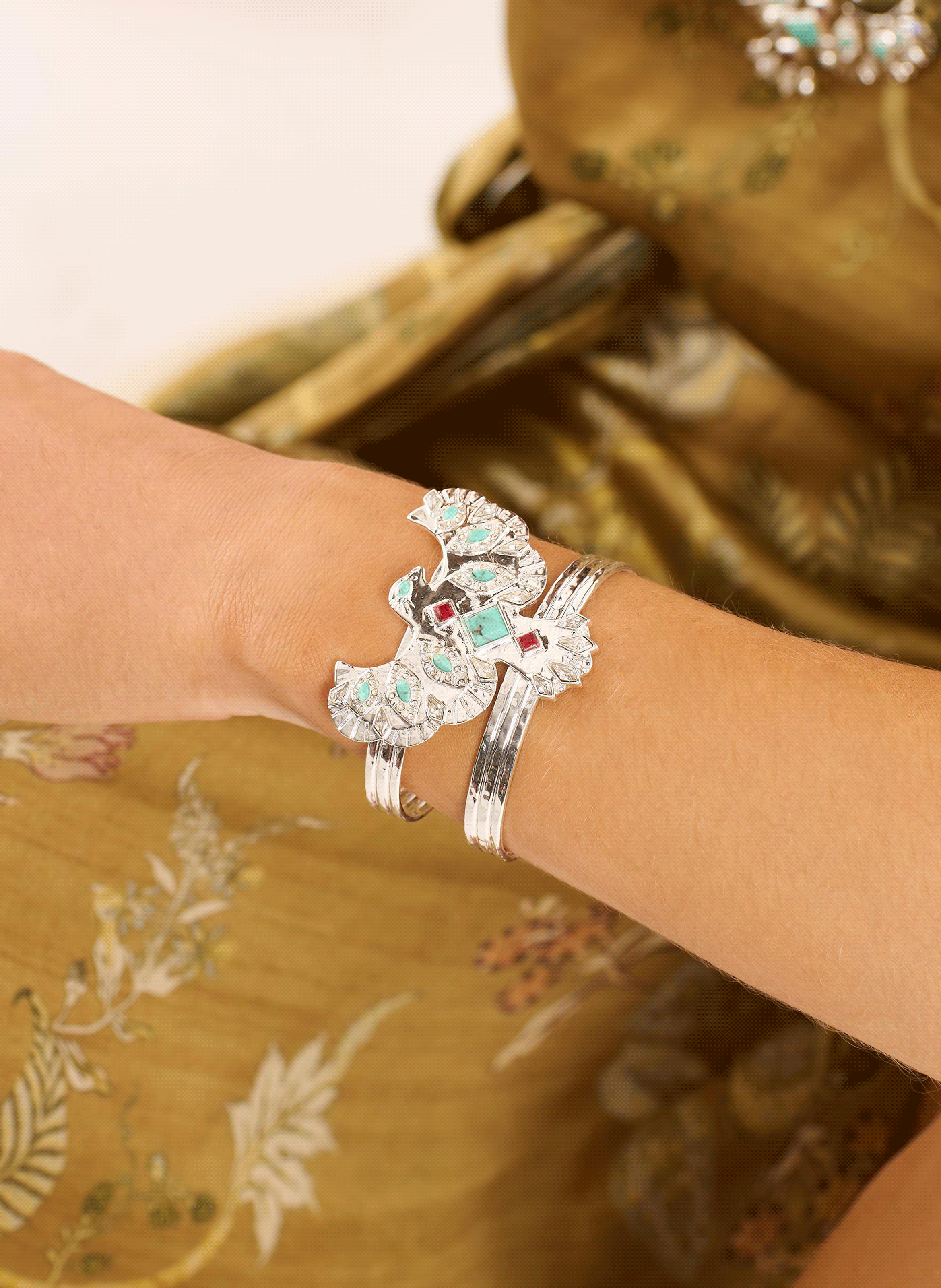 Bangle bracelet with central cabochon HIPANEMA Silver