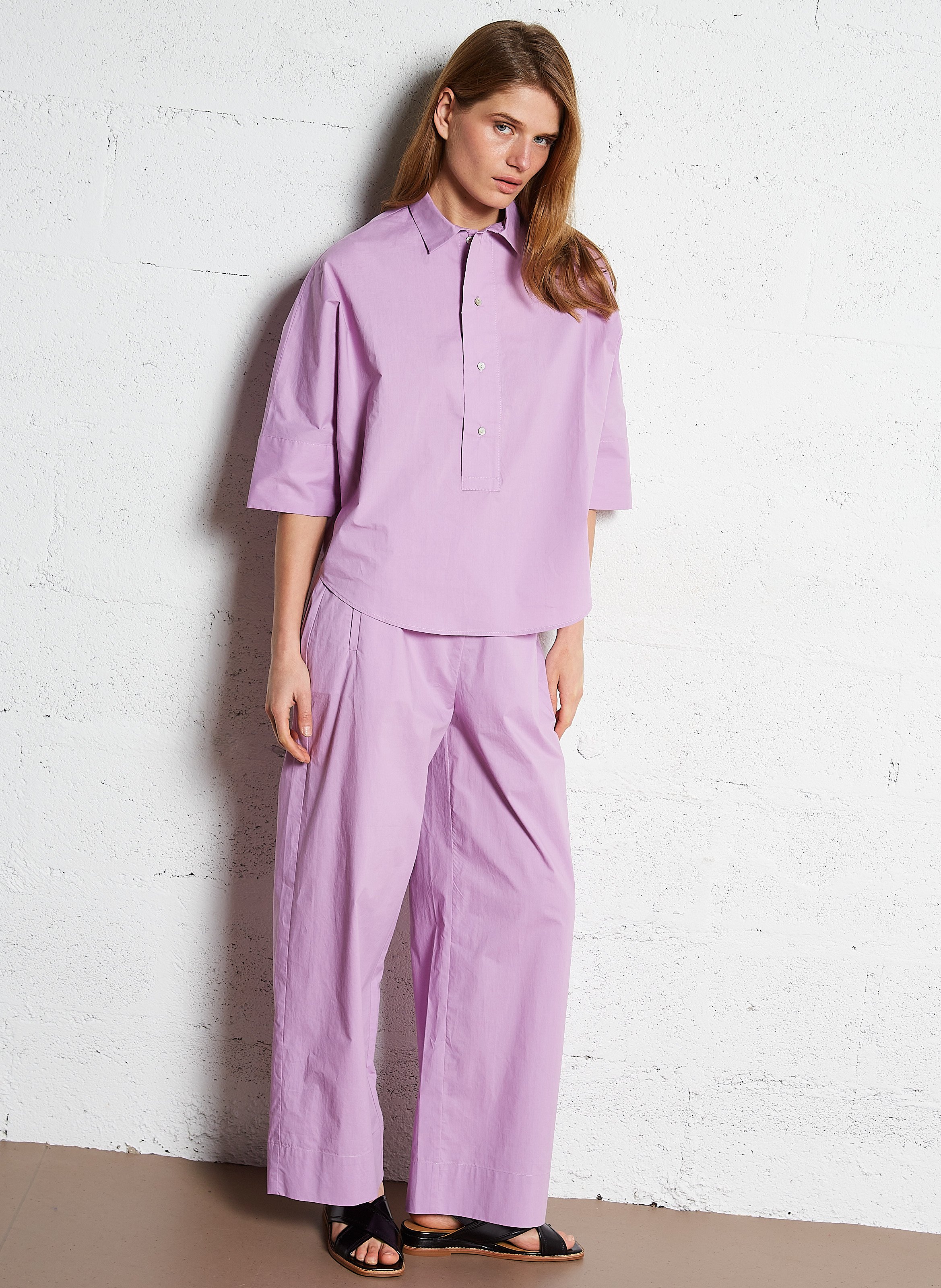 Oversize buttoned cotton poplin top BELLA JONES Purple