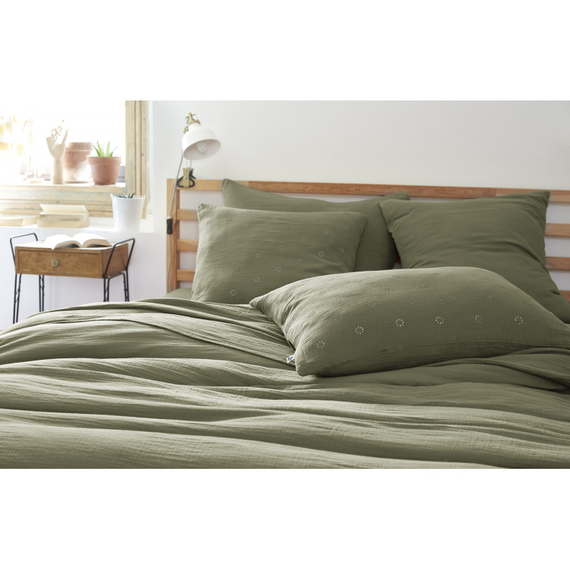 Cotton percale pillow case L'EFFET PAPILLON Green