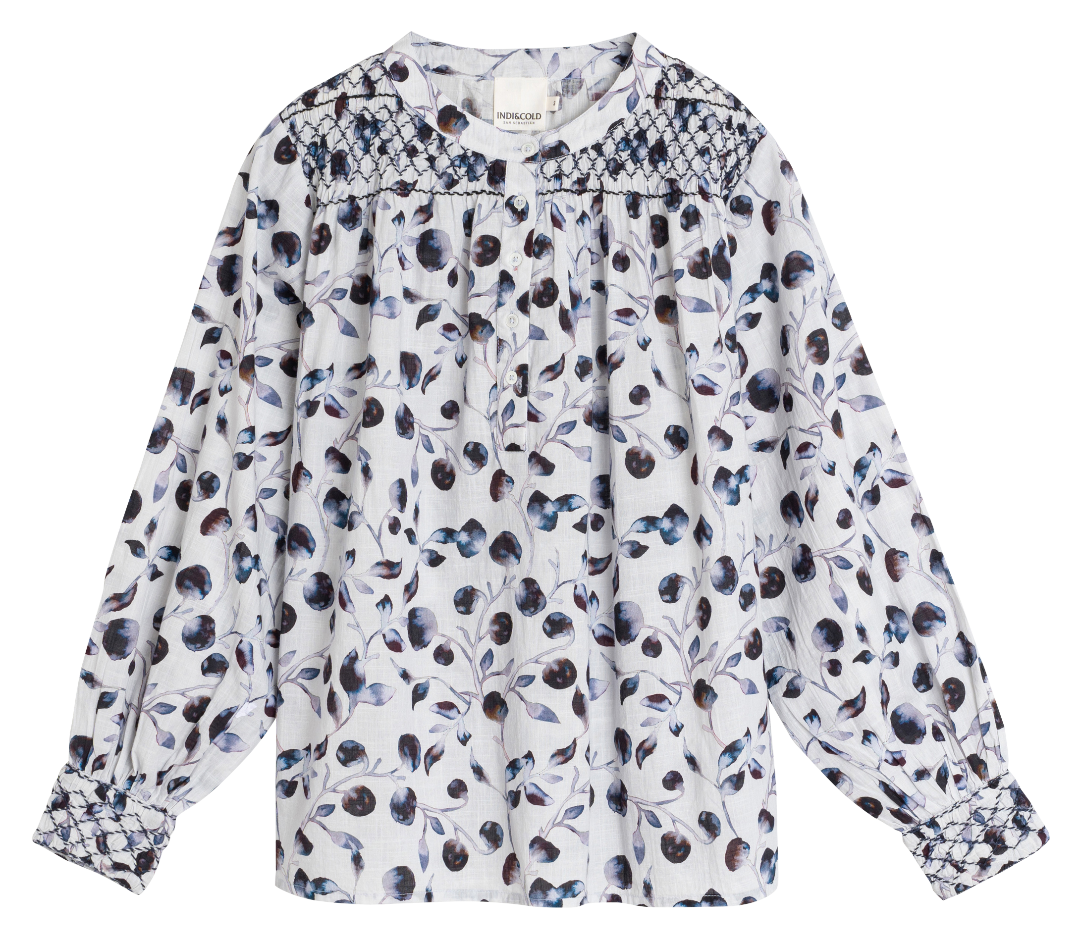Loose-fit cotton blouse with round neck INDI & COLD Blue