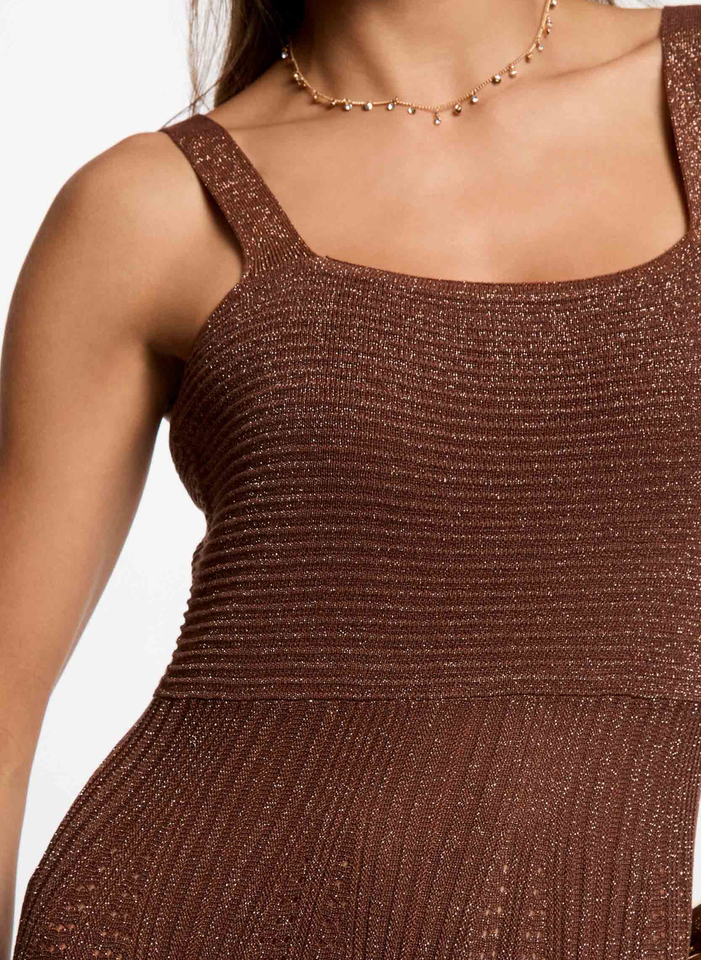 Long square-neck dress Brown