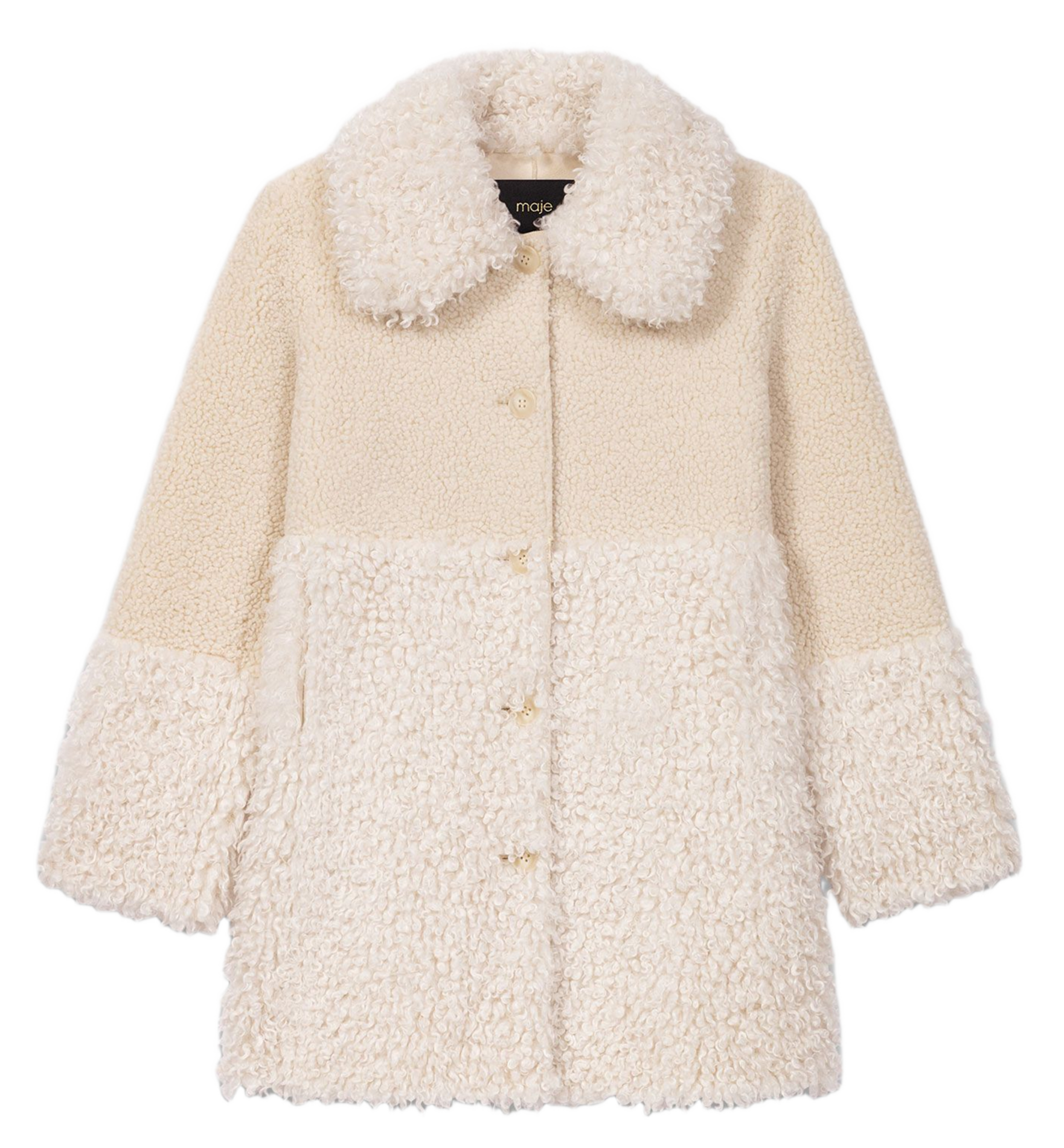Manteau col large effet fourrure   MAJE Beige
