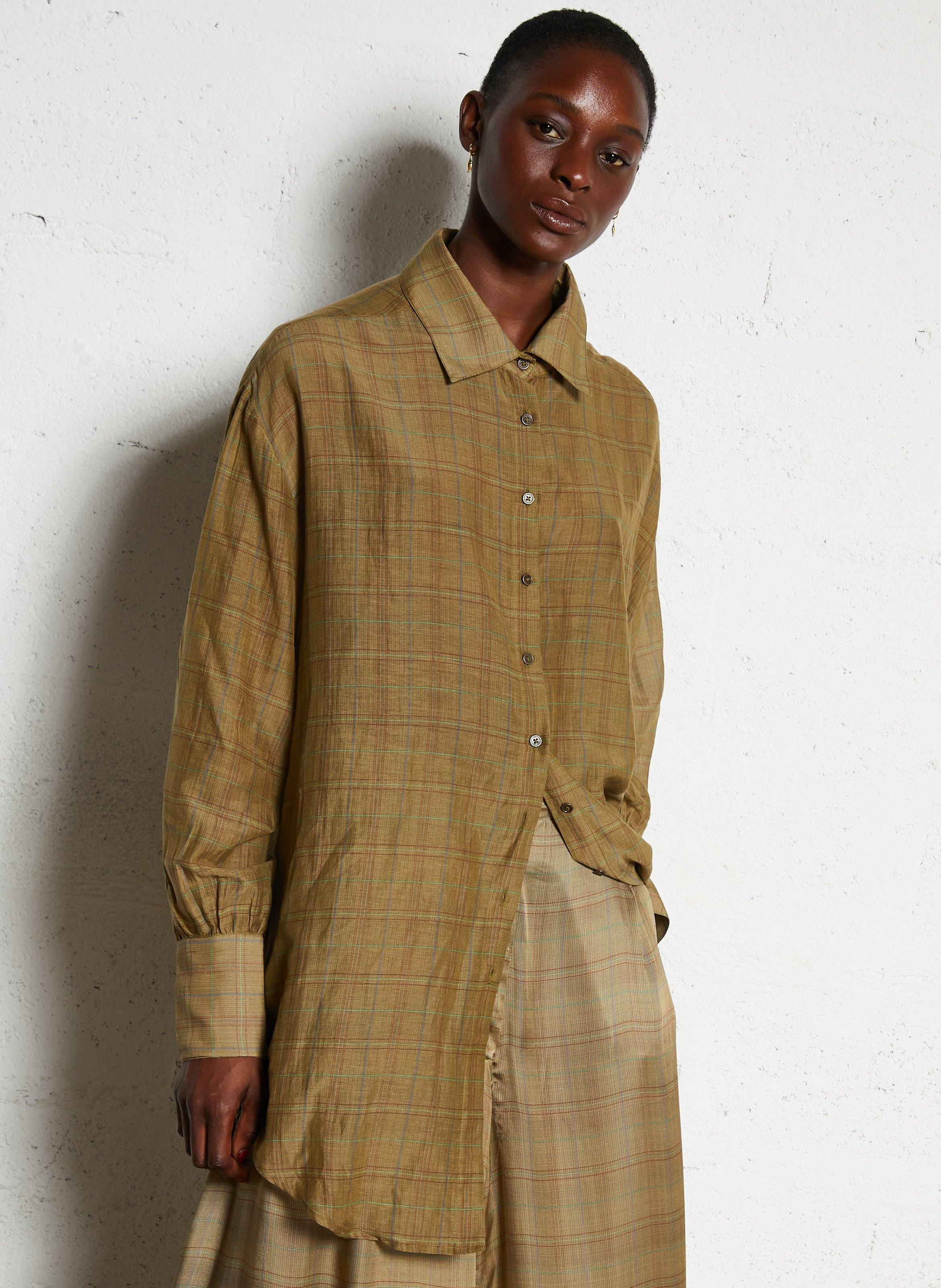 Chemise oversize en coton et soie MES DEMOISELLES Kaki