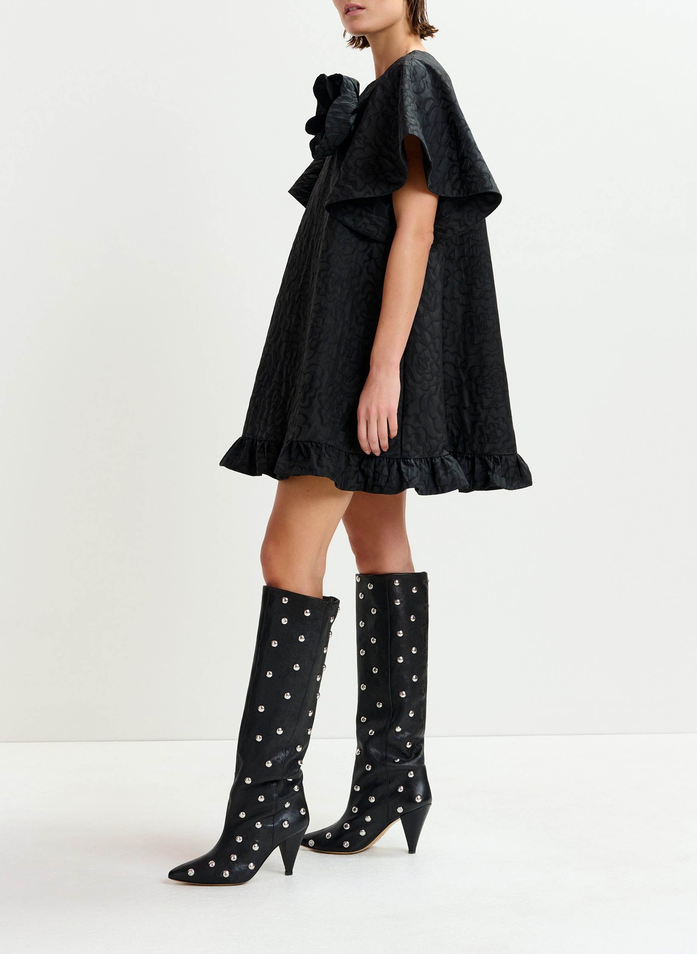 Robe courte col rond en jacquard imprimé ESSENTIEL ANTWERP Noir