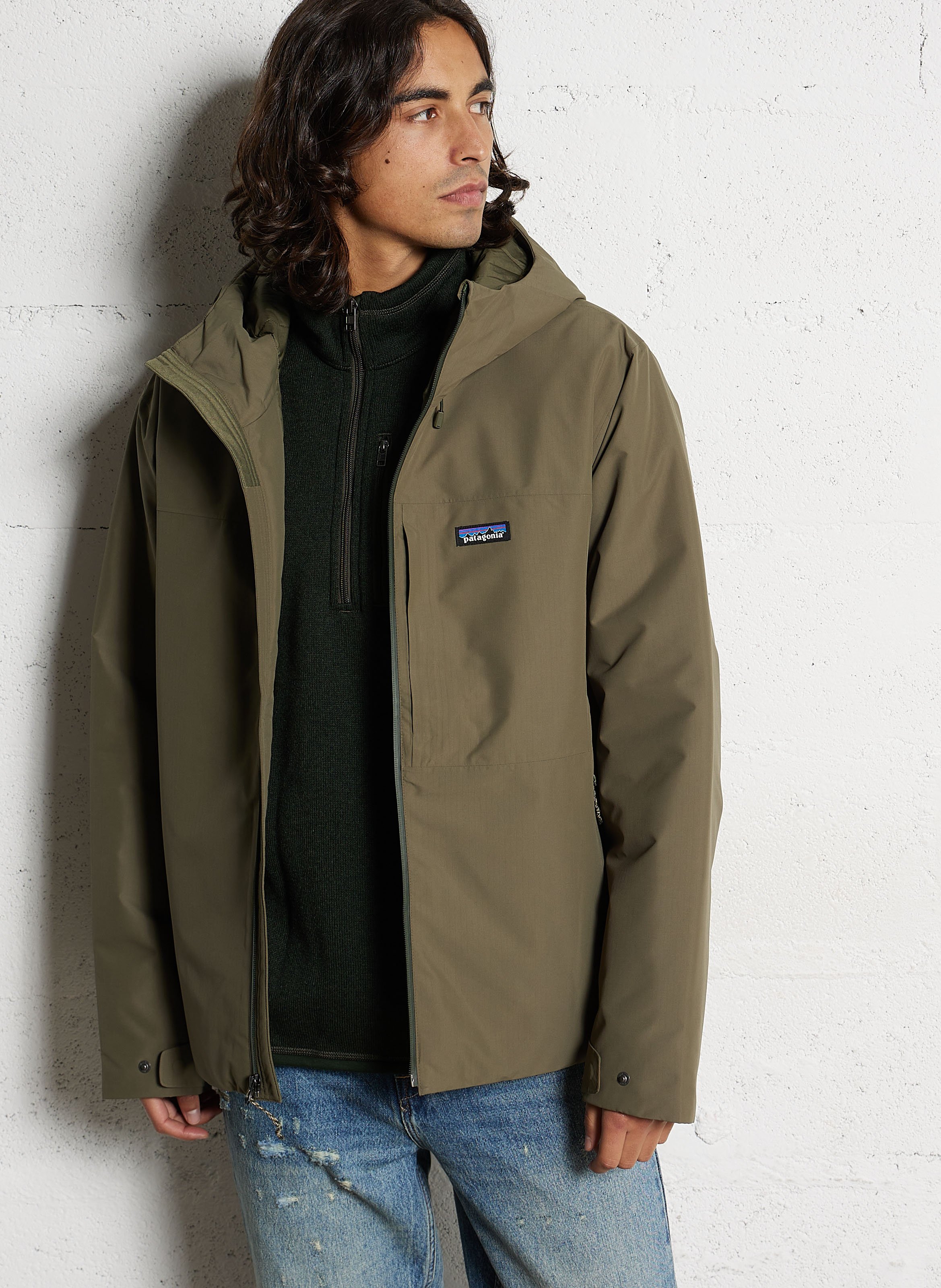 Buttoned and zipped high-neck fitted raincoat PATAGONIA Green