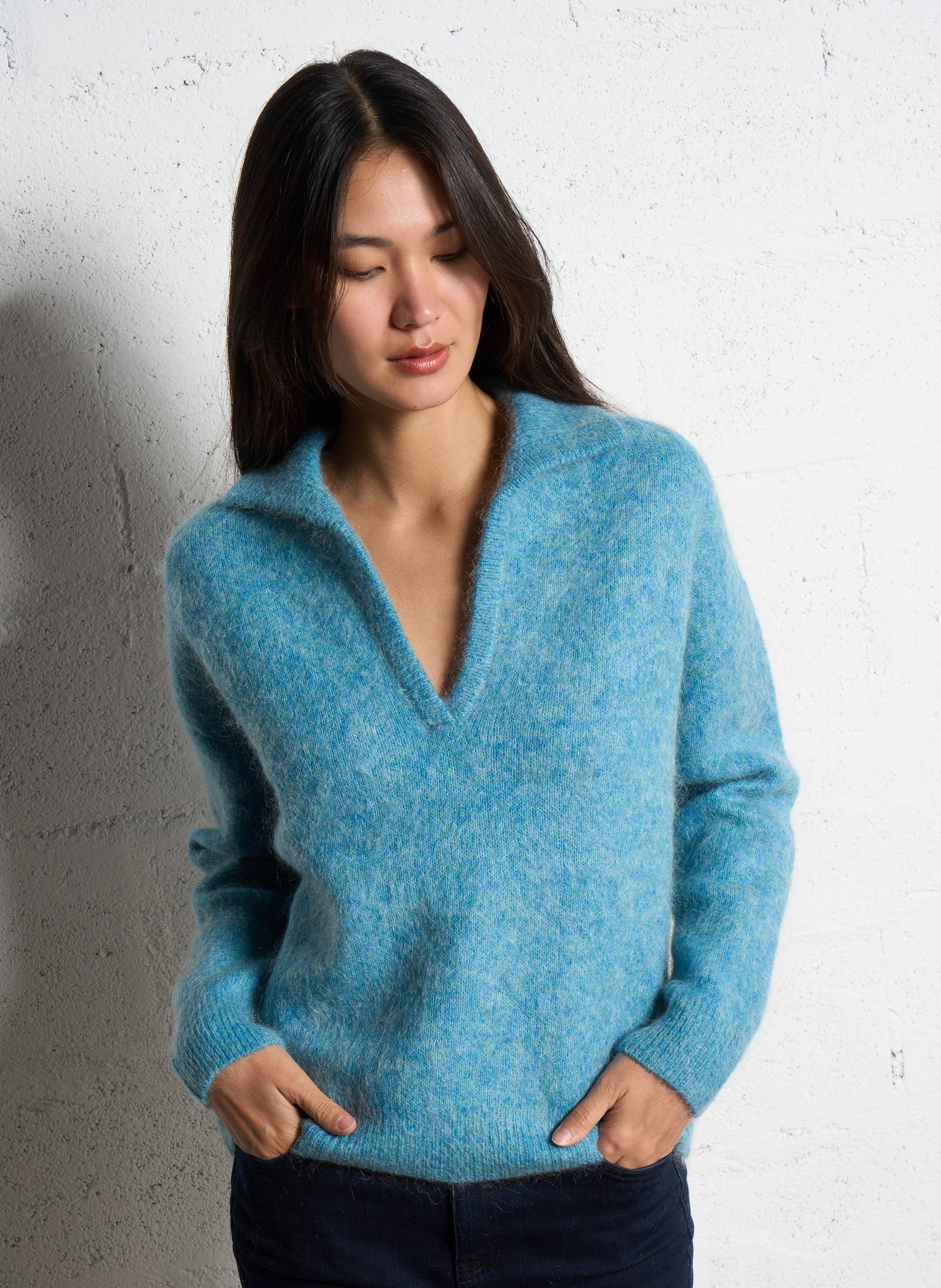 Pull col v en laine mélangée MAISON 123 Bleu