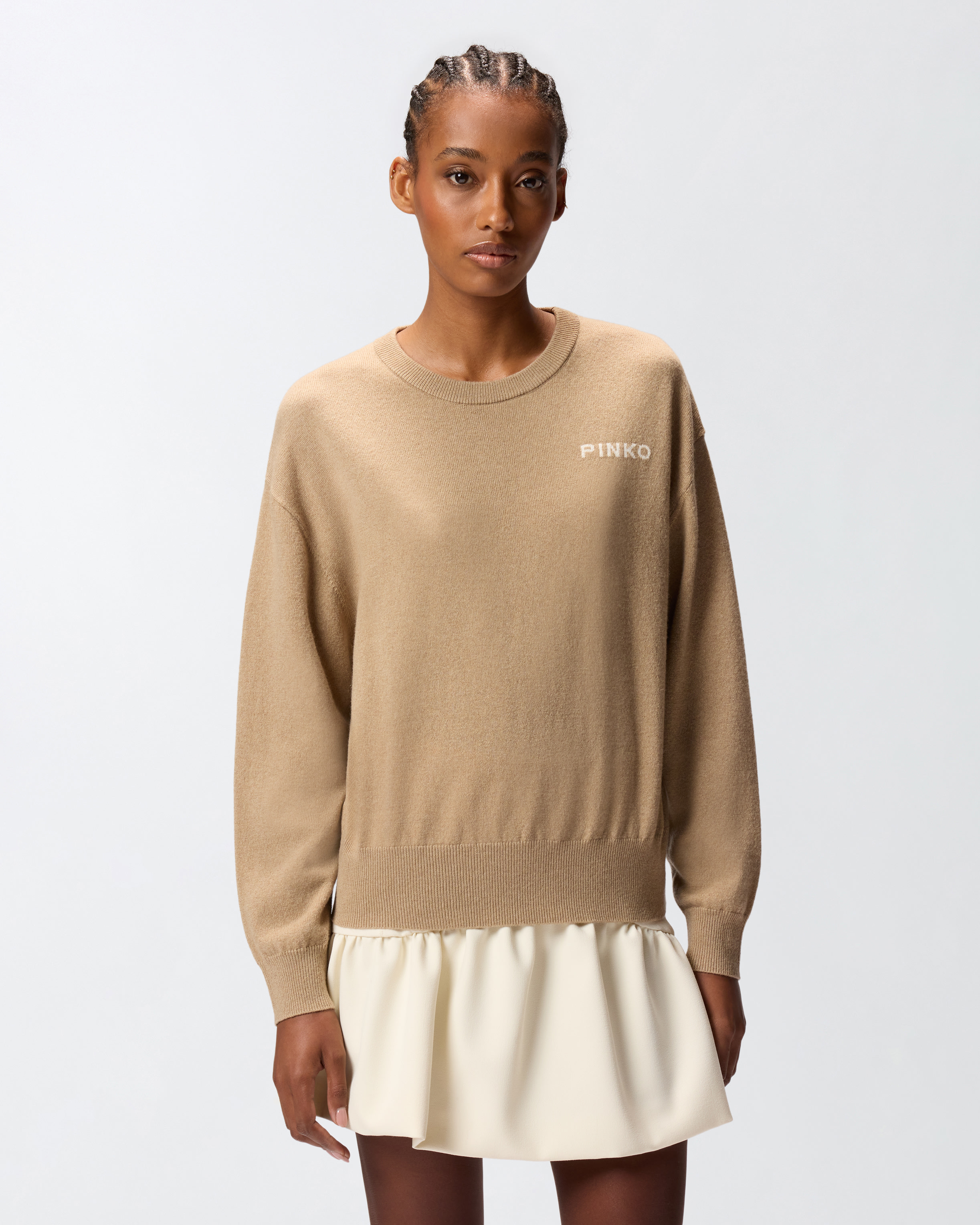 Sweater with maxi love birds logo PINKO Beige