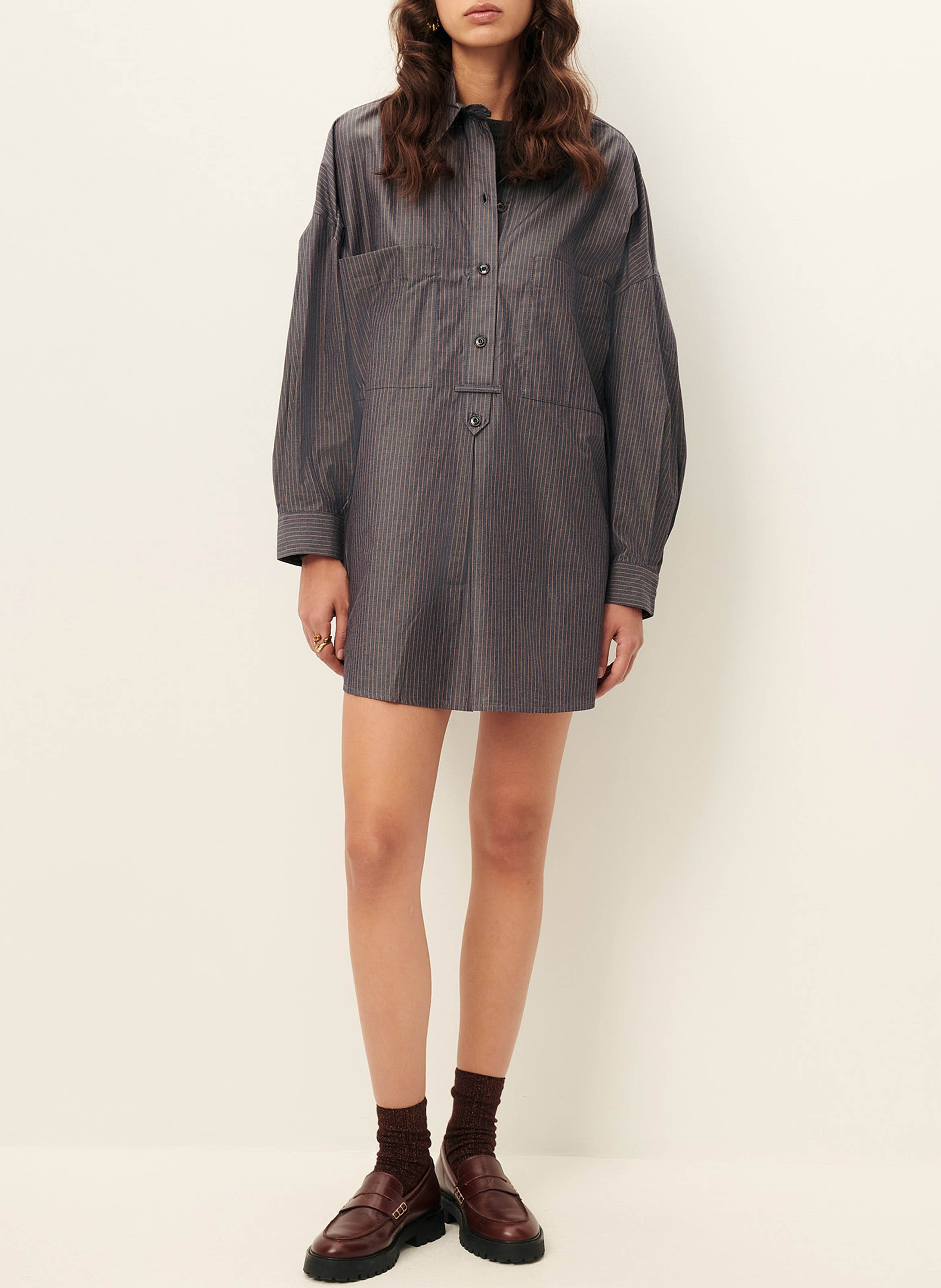 Oversized classic collar striped cotton shirt dress SESSUN Blue