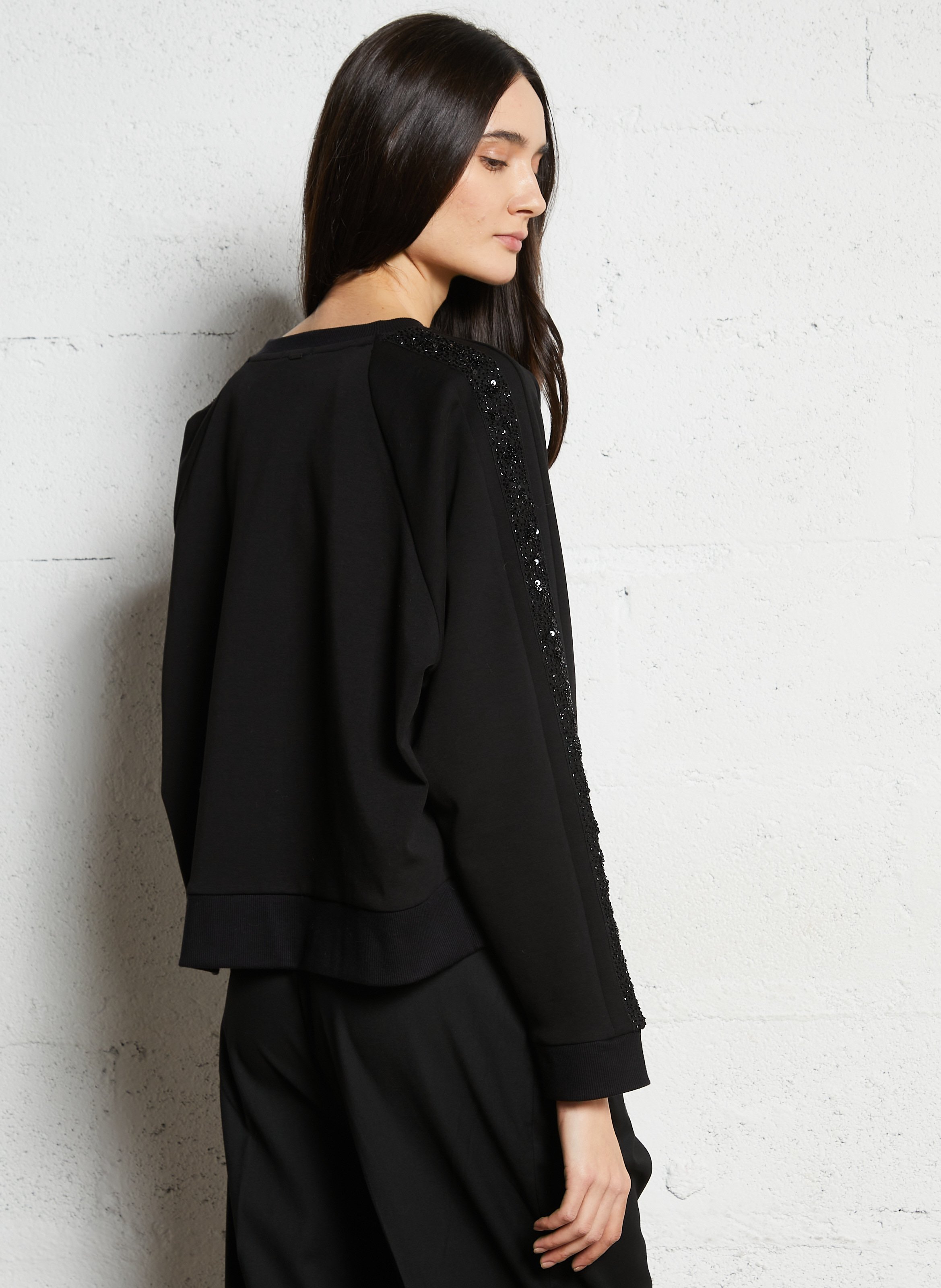 Sweat droit uni à détail sequins IKKS Noir