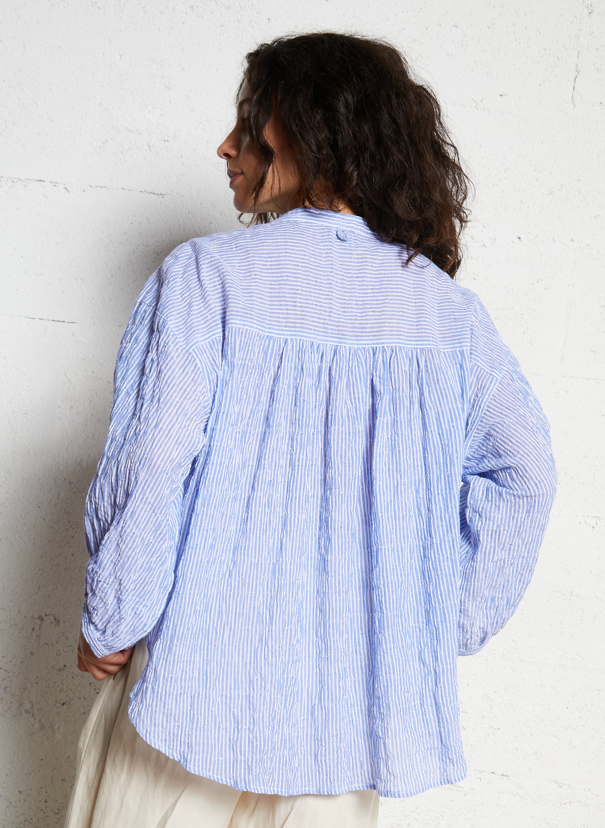 Chemise ample col mao en coton mélangé JC SOPHIE Bleu