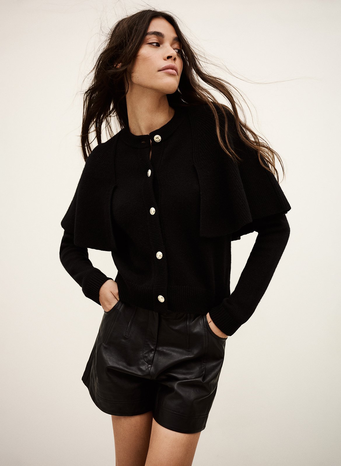 Cardigan boutonné en laine unie BA&SH