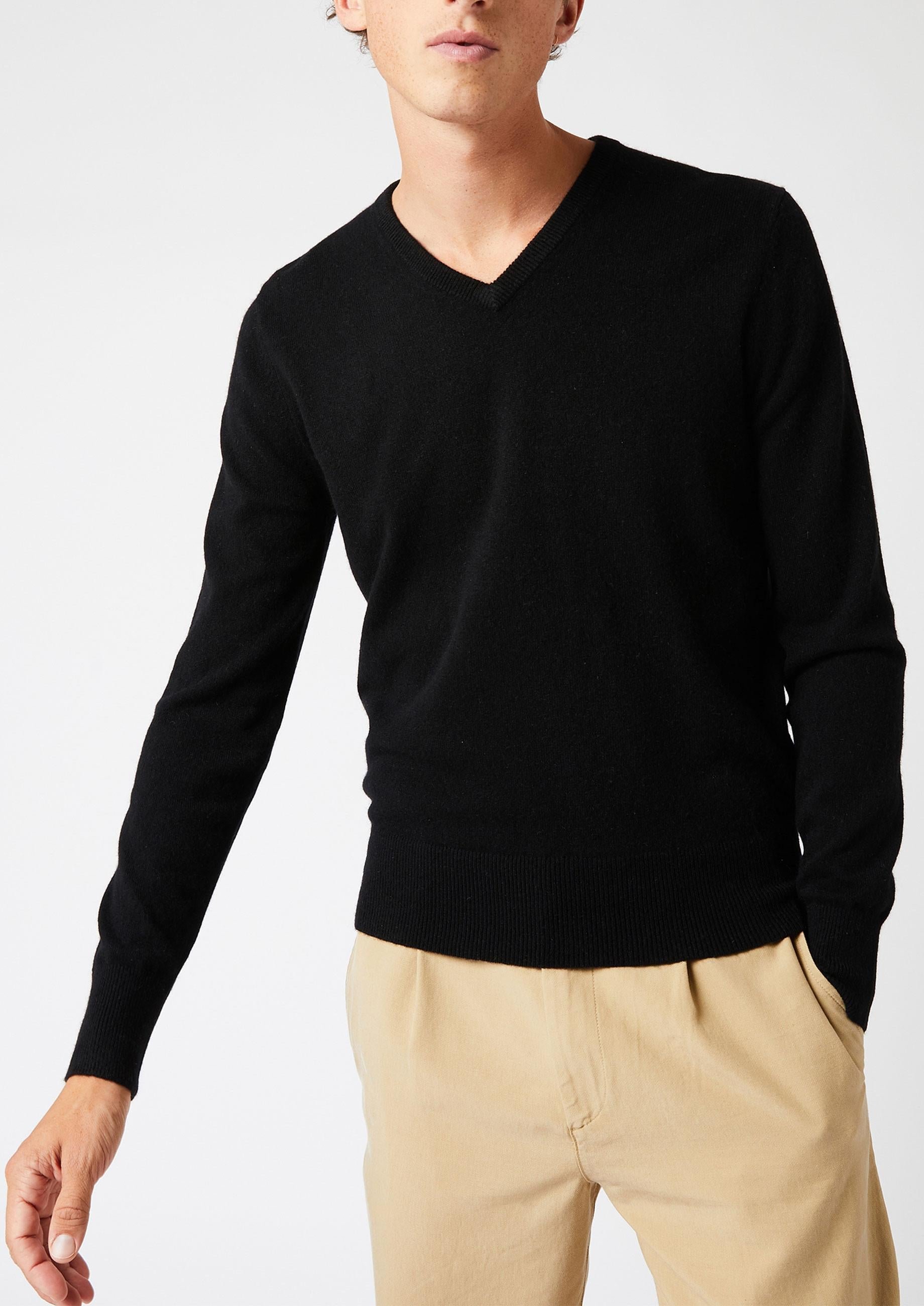 Pull homme col v en cachemire 2 fils RODIER Noir