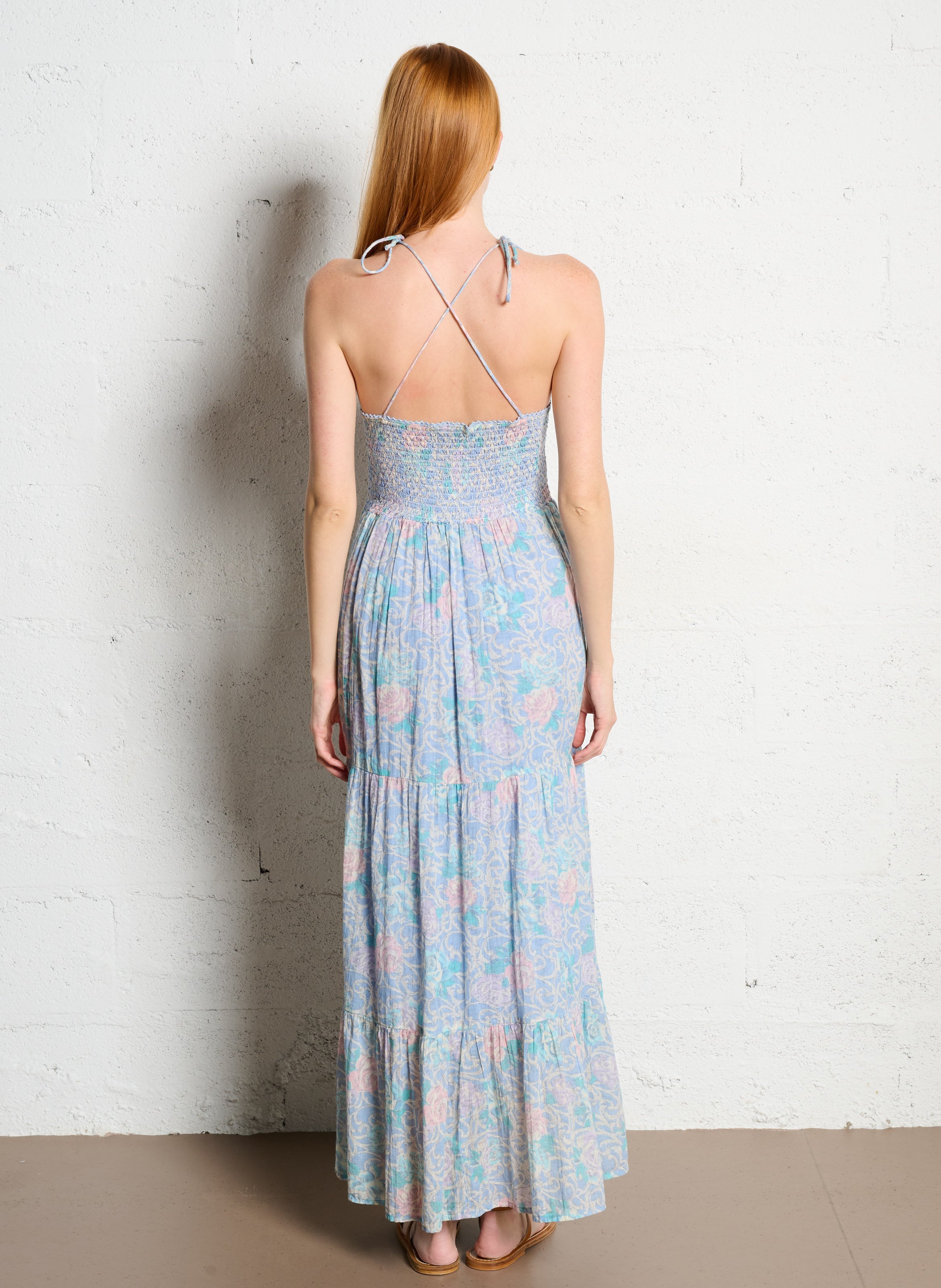 Robe longue en coton imprimé MAISON HOTEL Bleu