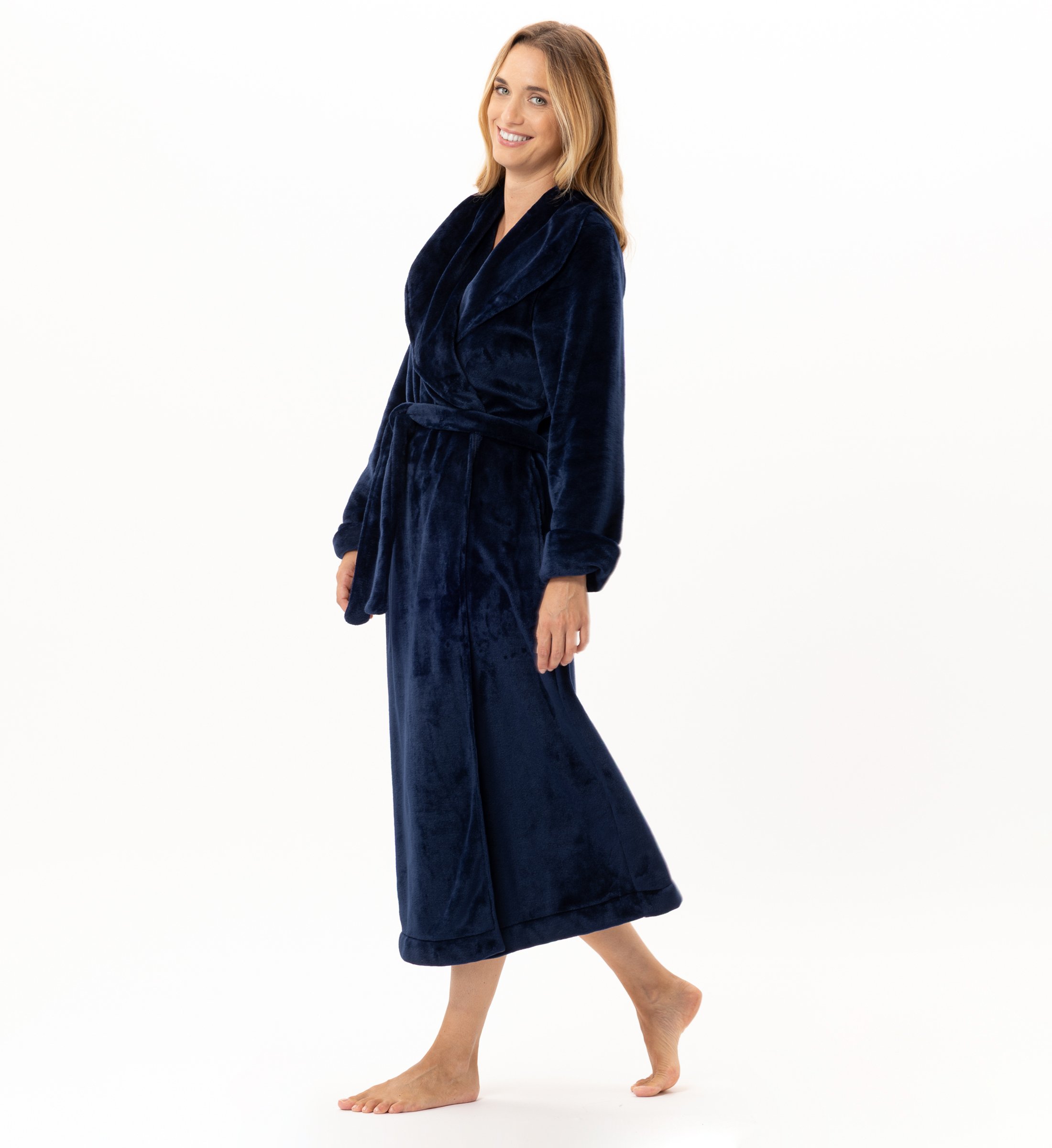 Long plush flannel wrap robe LE CHAT Blue