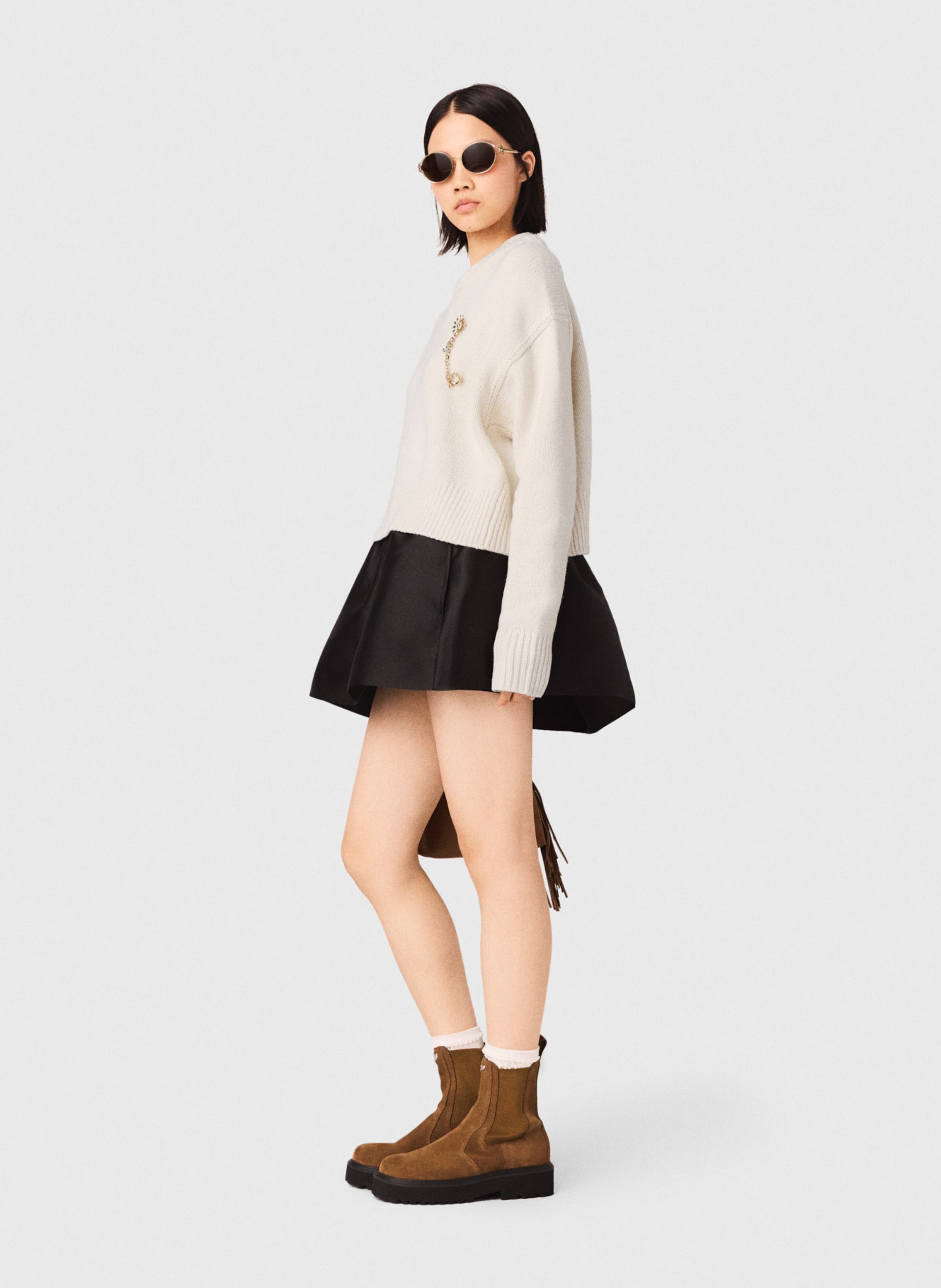 Oversized wool and cashmere sweater with brooch MAJE Beige