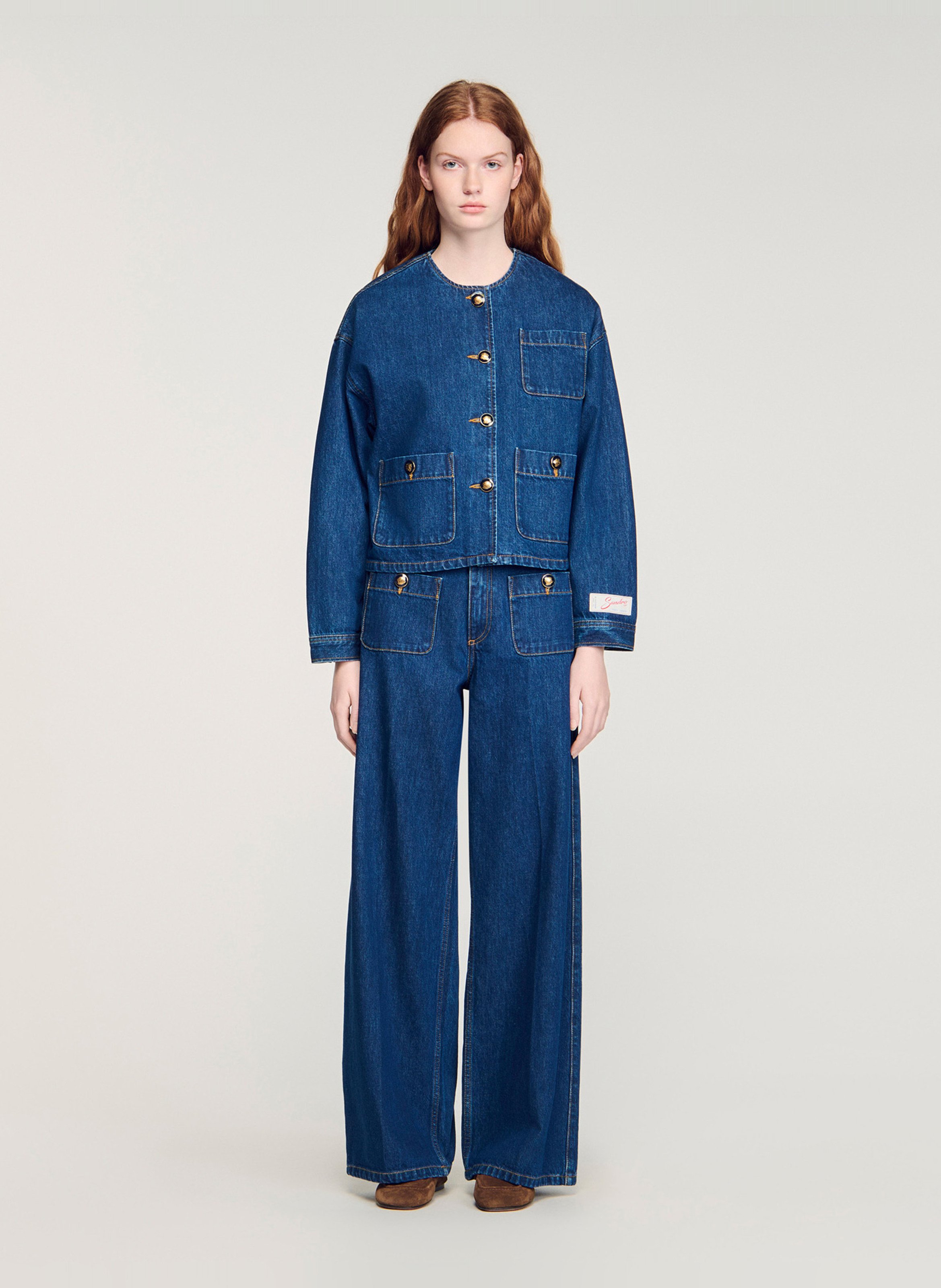 Veste ample boutonnée en denim SANDRO Bleu