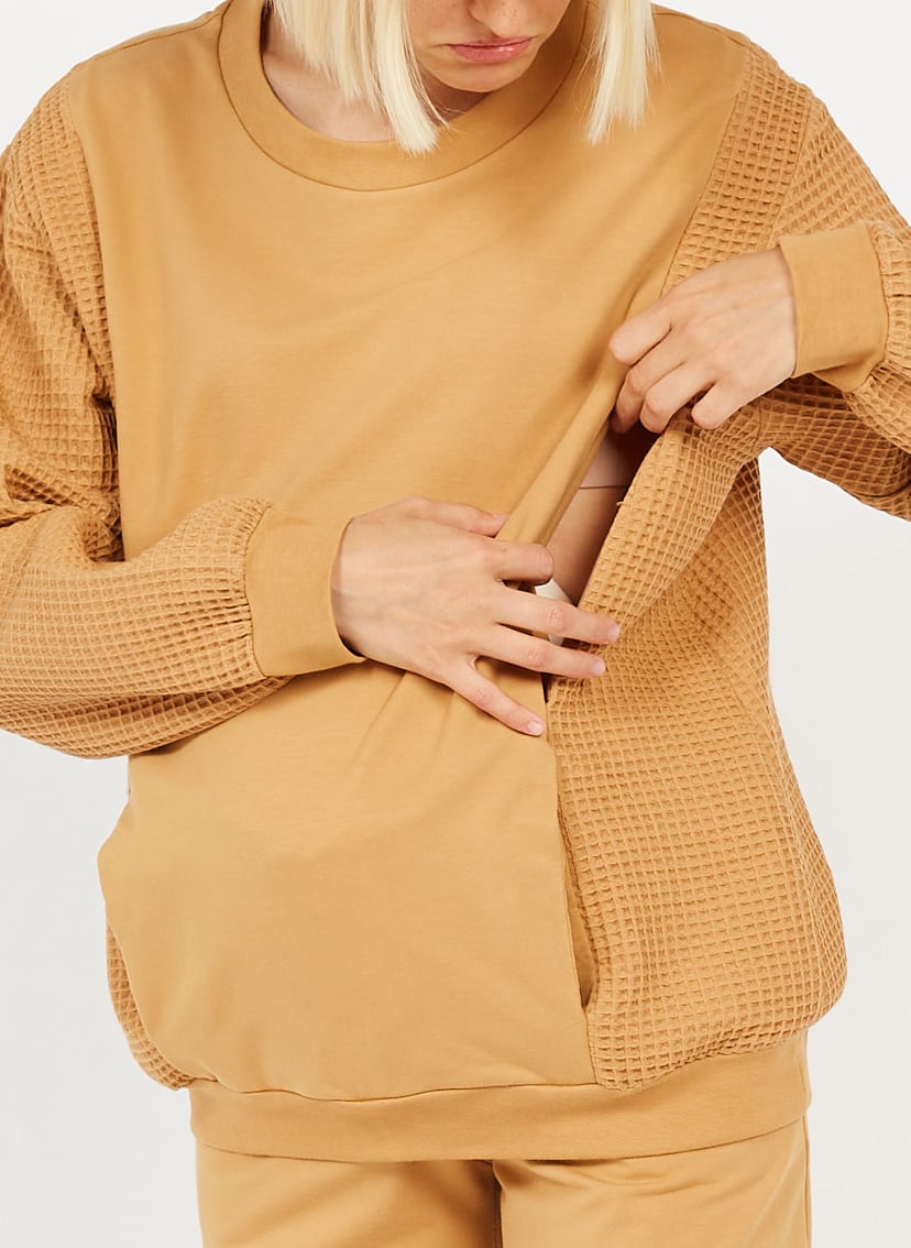 Katoenen zwangerschapstop met lange mouwen POLINA Bruin