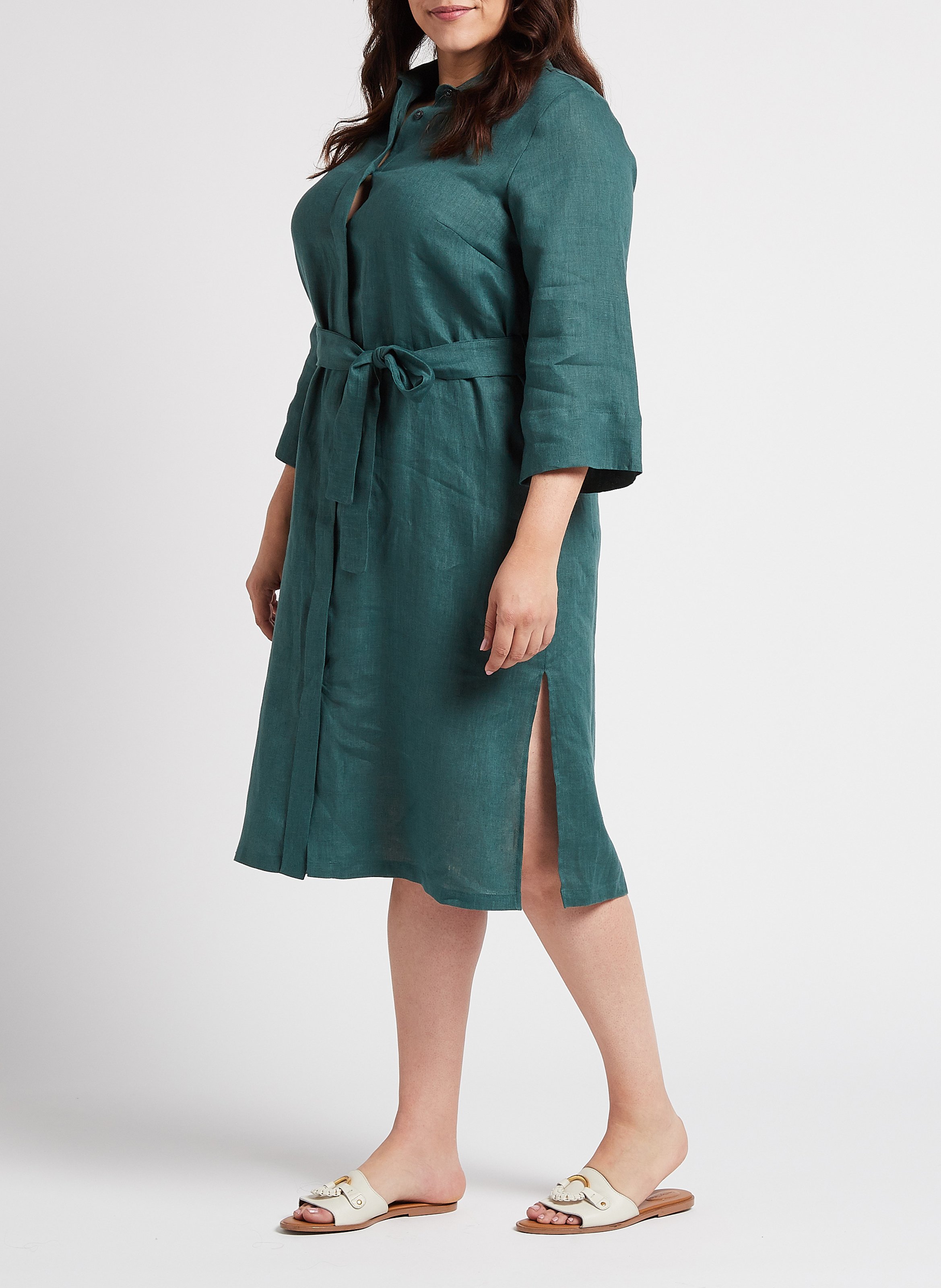 Wijde, linnen overhemdjurk PERSONA by Marina Rinaldi Groen